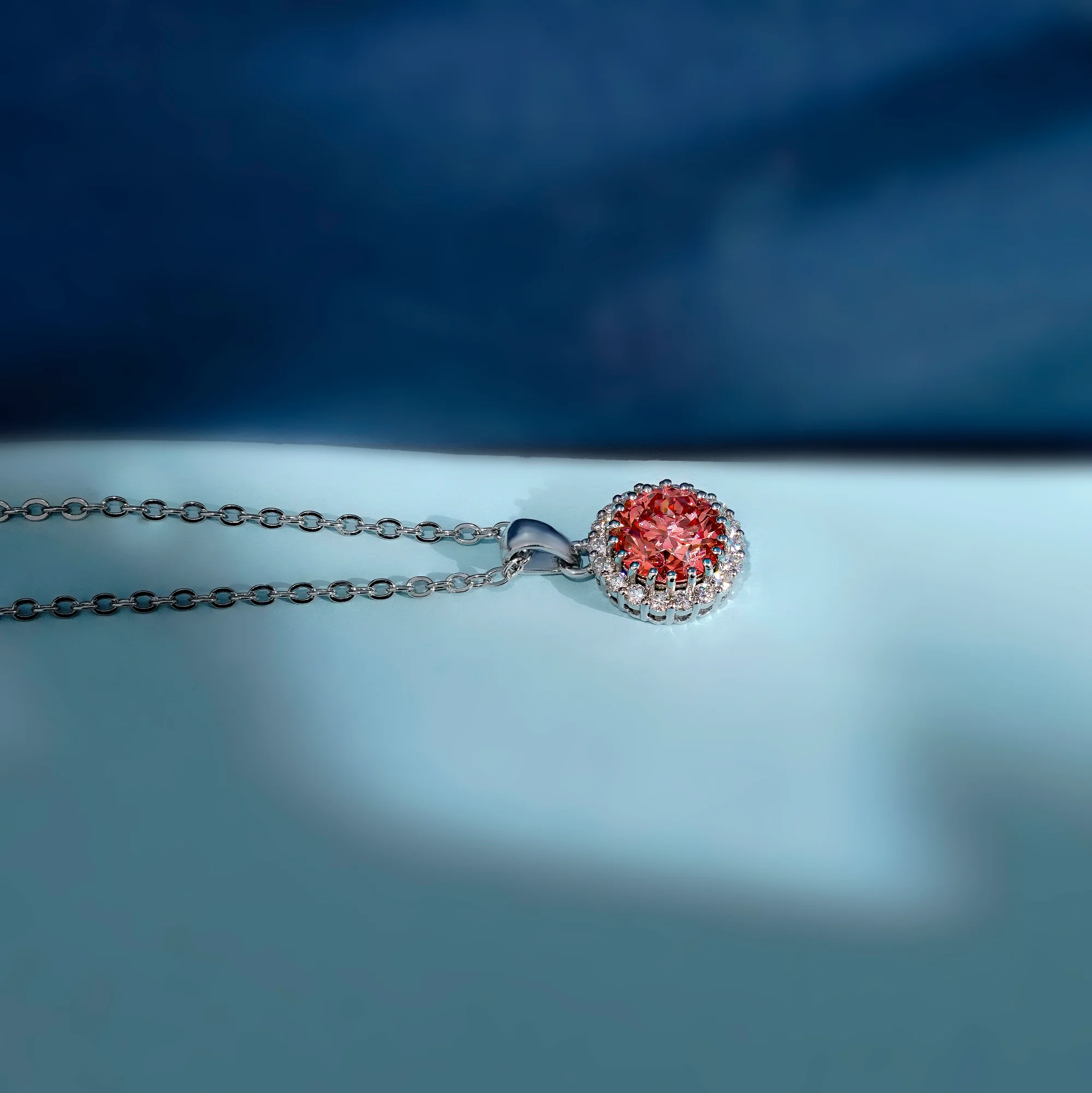 Vivid Pink Round Halo Pendant, Certified Lab Grown Diamond — view 5