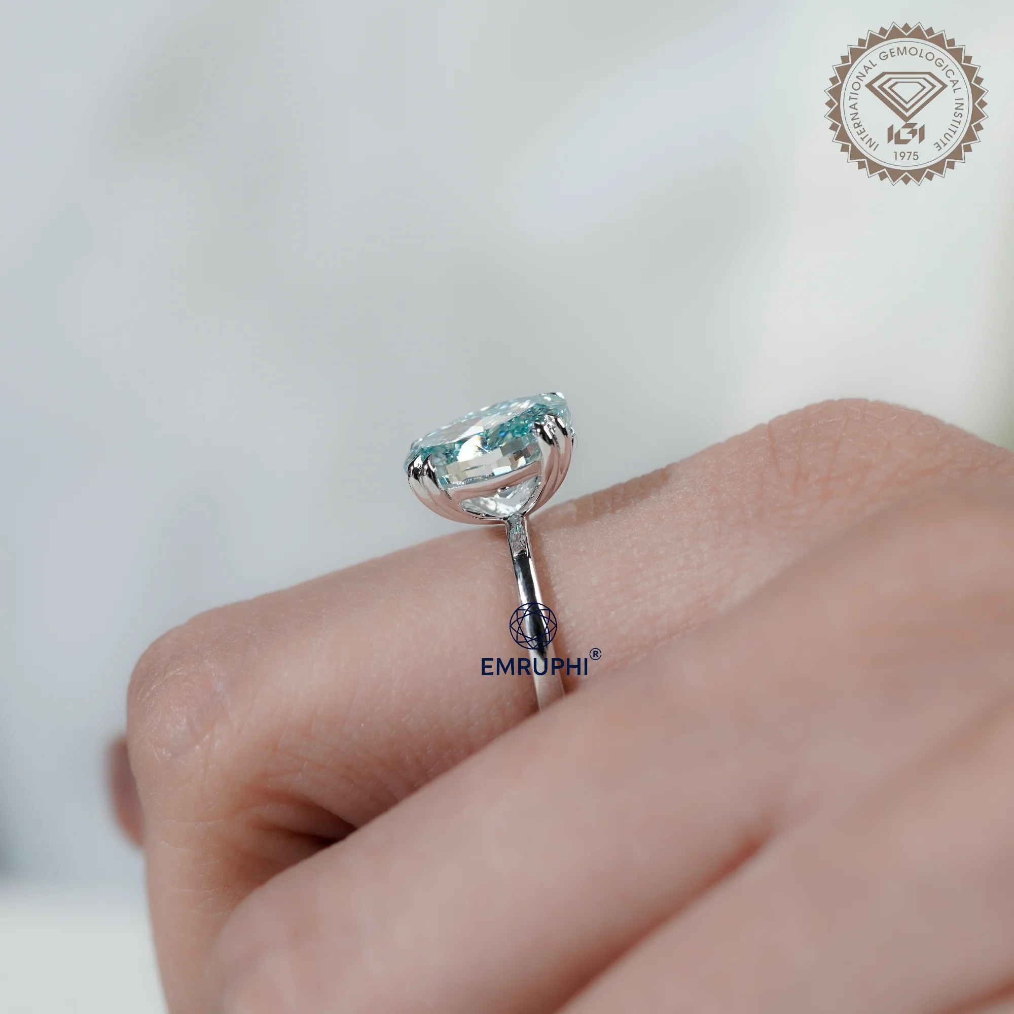 Oval Cut Lab Diamond Ring, Antique Color Diamond Ring, Four Claw Engagement Ring — view 7