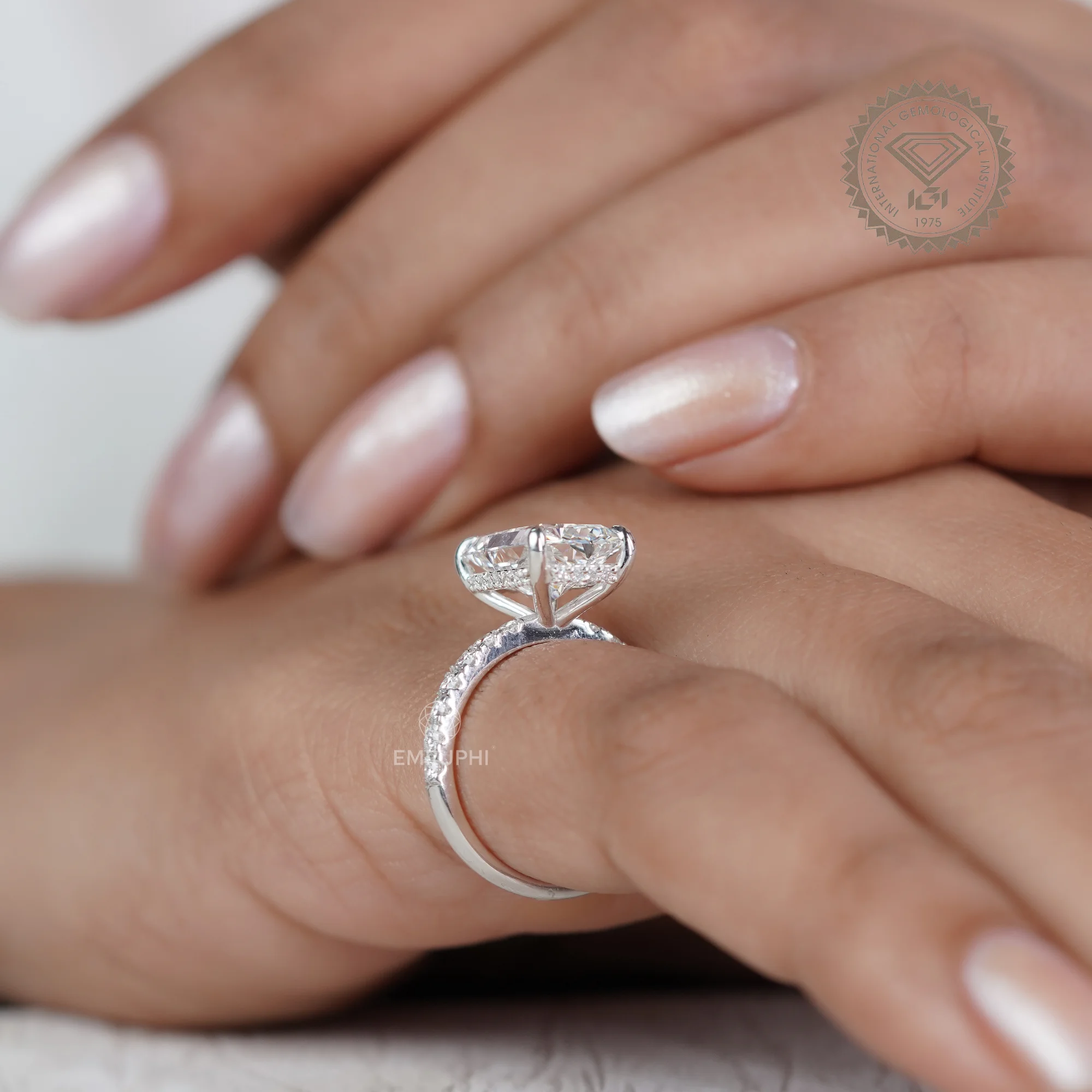 4 CT Radiant Cut Lab Diamond Halo Ring, IGI Certified 14k Gold Wedding Ring — view 10