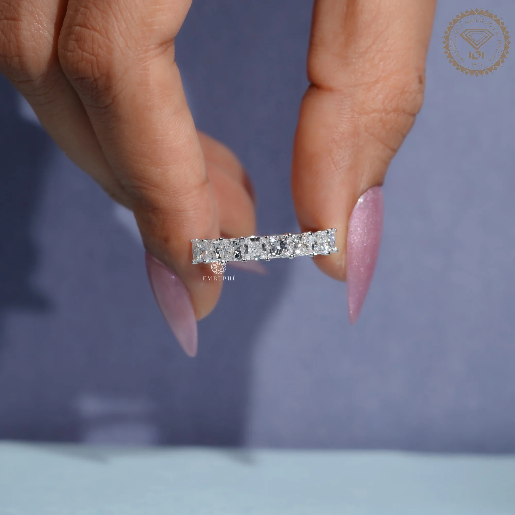 Princess Lab Grown Half Eternity Band, 14K White Gold Ring, Stackable Diamond Band — view 7