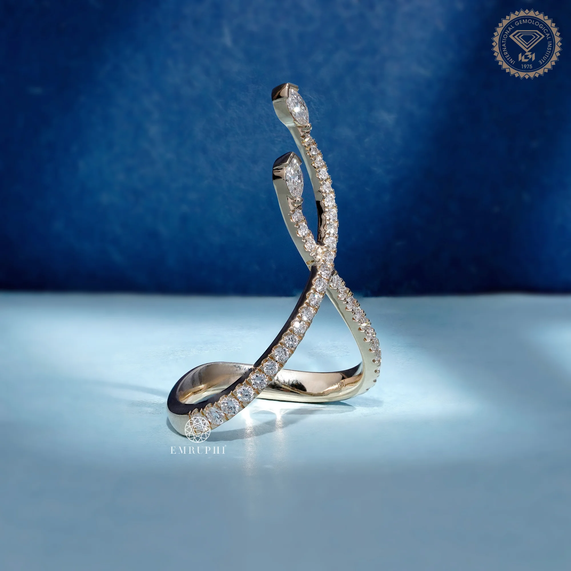 Criss Cross Diamond Ring, Marquise Pave Open Ring, Wrap Around Gold Diamond Ring — view 4