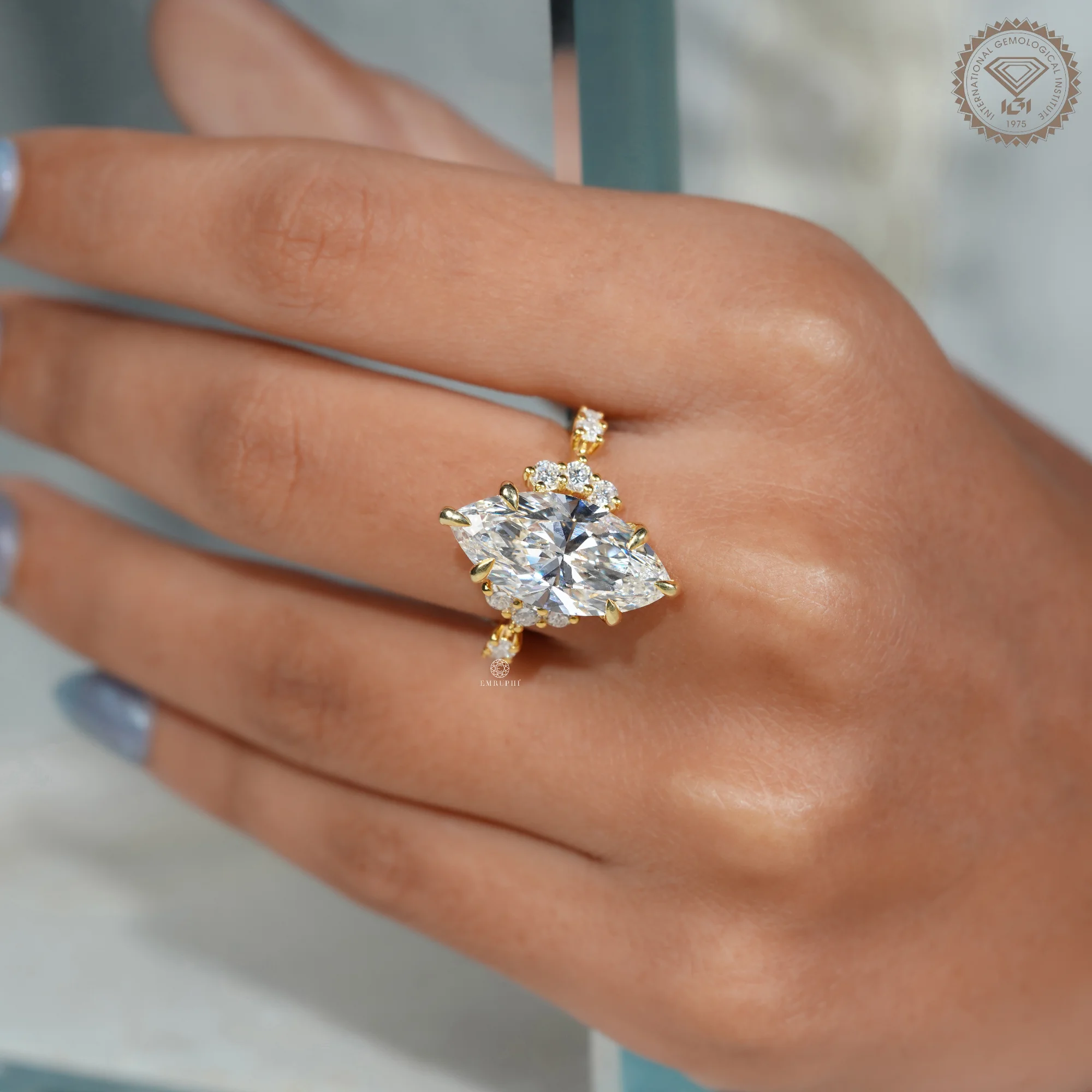 6 CT Marquise Lab Grown Vintage Engagement Ring, IGI Certified — view 13