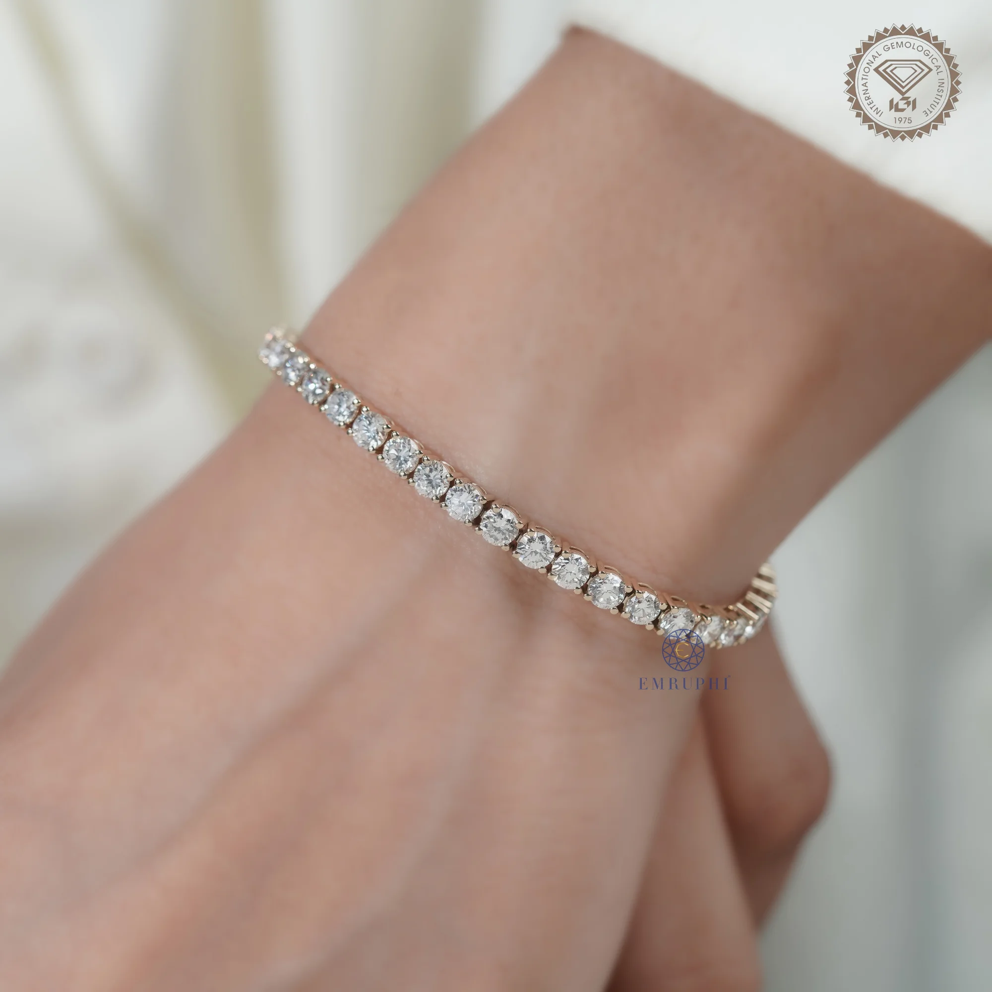 14K Solid Gold Lab Grown Diamond Tennis Bracelet, Round Brilliant DEF VS Clarity — view 13