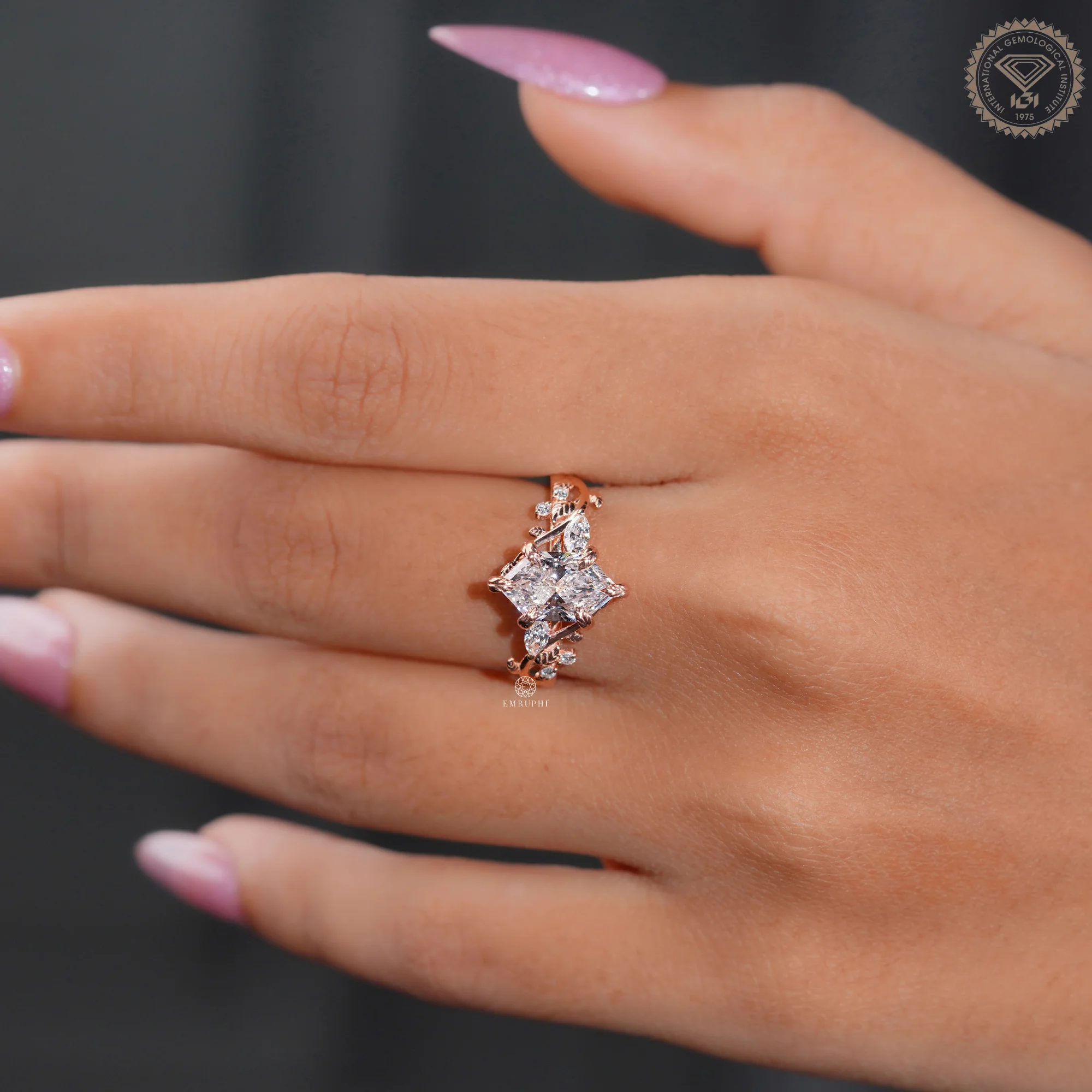 Dutch Marquise Lab Grown Nature Inspired Ring, 14K Rose Gold Wedding Ring, Leaf Diamond Ring — view 7