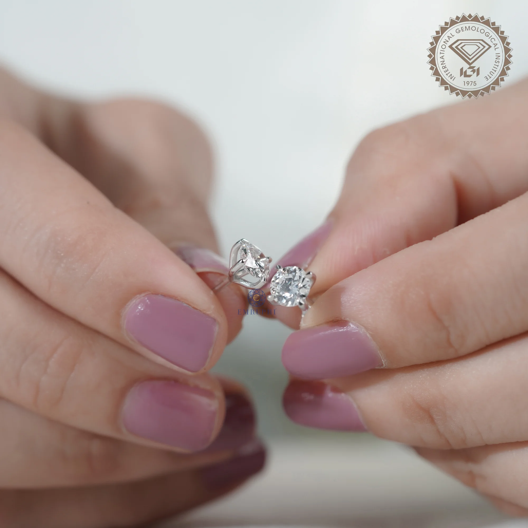 1.00 TCW Old European Stud Earrings, 14K White Gold Solitaire Stud Earrings, Tiny Diamond Push Back Earrings, Gift For Her — view 6