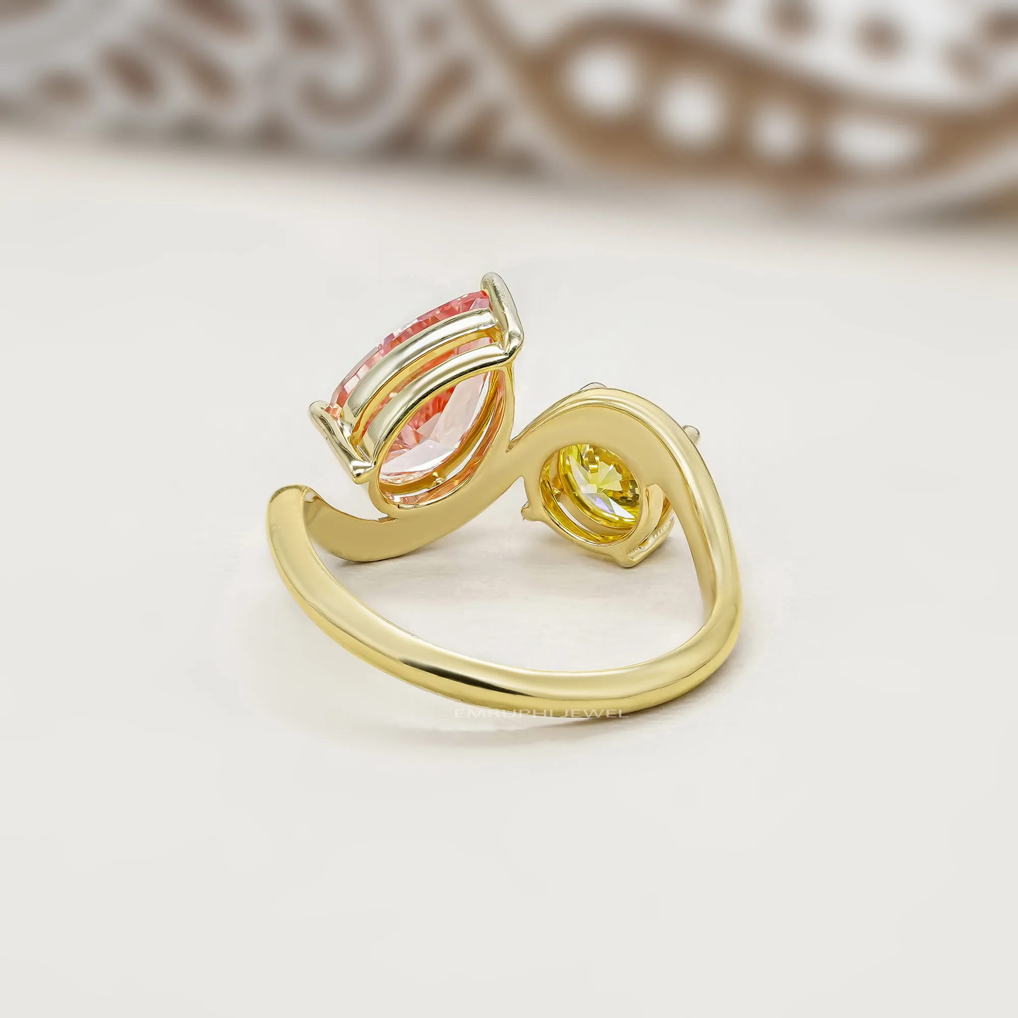 14K Gold Toi et Moi Ring, Yellow & Pink Lab Grown Diamonds — view 4