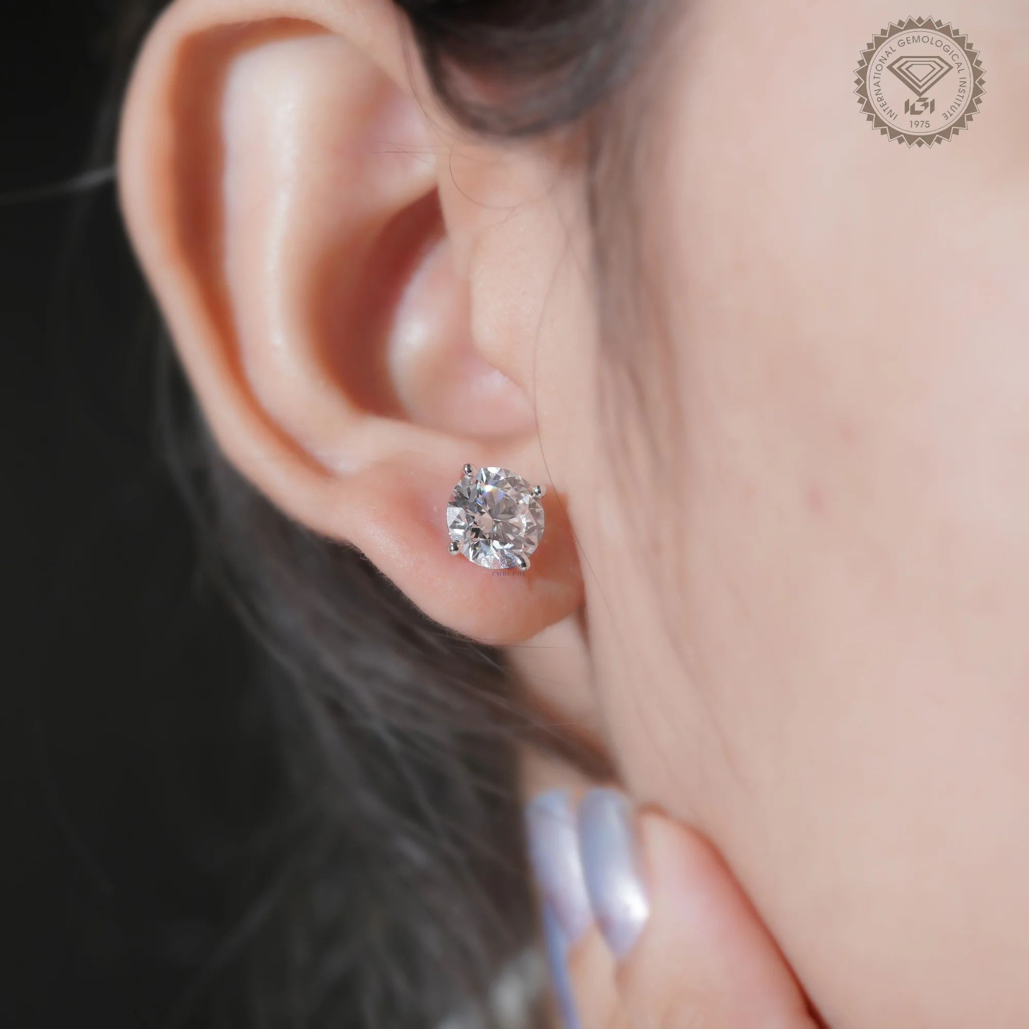 4ctw Lab Grown Round Diamond Stud Earrings, 14K Gold 4-Prong, IGI Certified — view 15