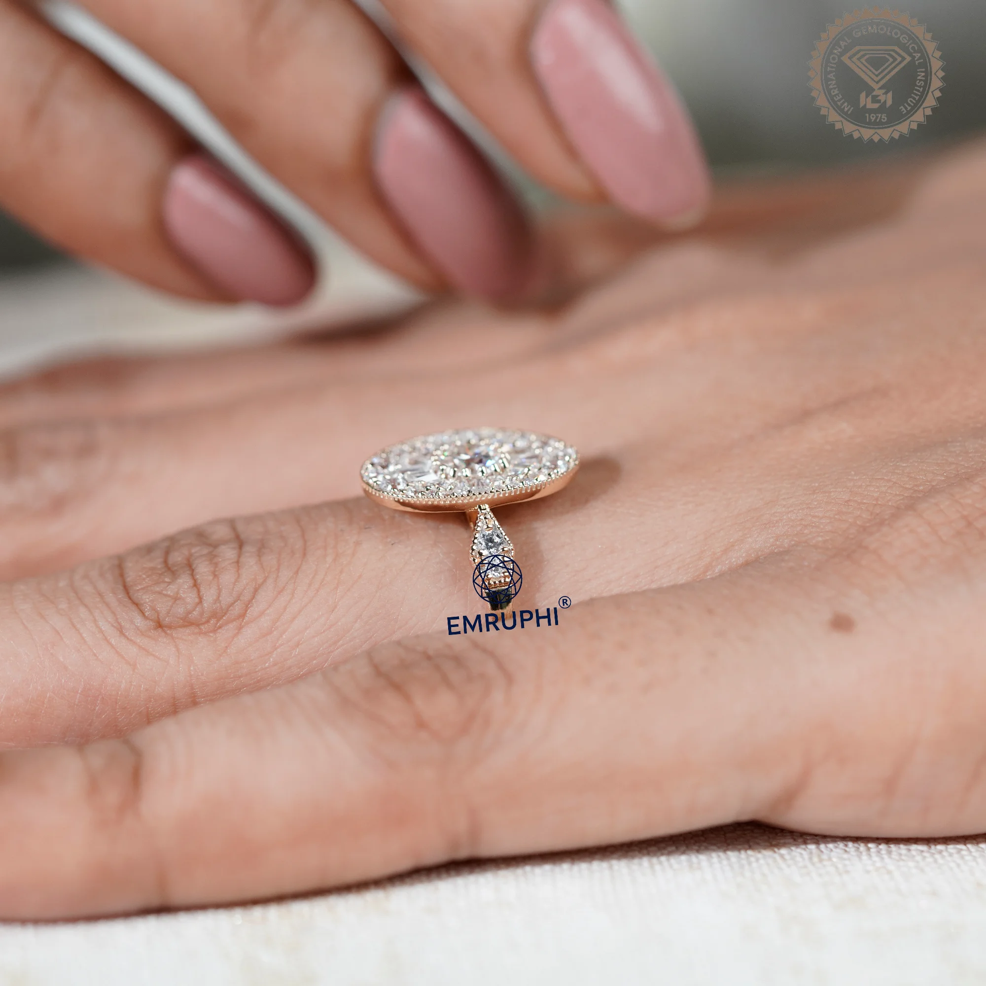 Oval Mosaic Moissanite Ring | Art Deco Brilliant Cut Engagement Ring — view 10