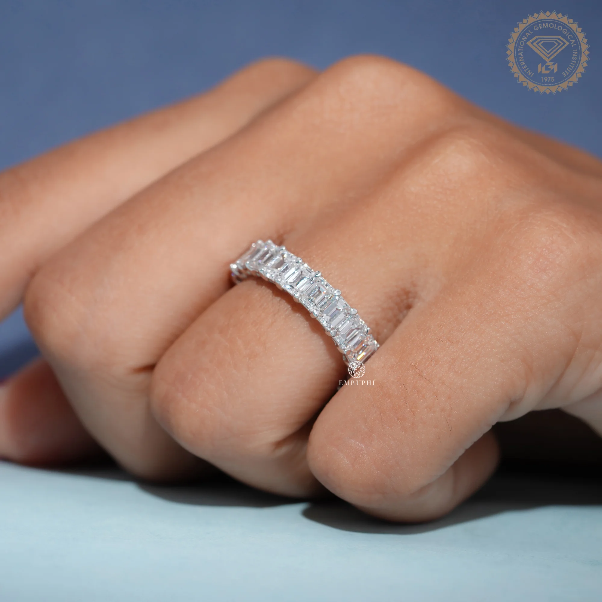 Emerald Cut Diamond Eternity Band, Full Eternity Wedding Ring, IGI Certified Diamond Ring — view 9