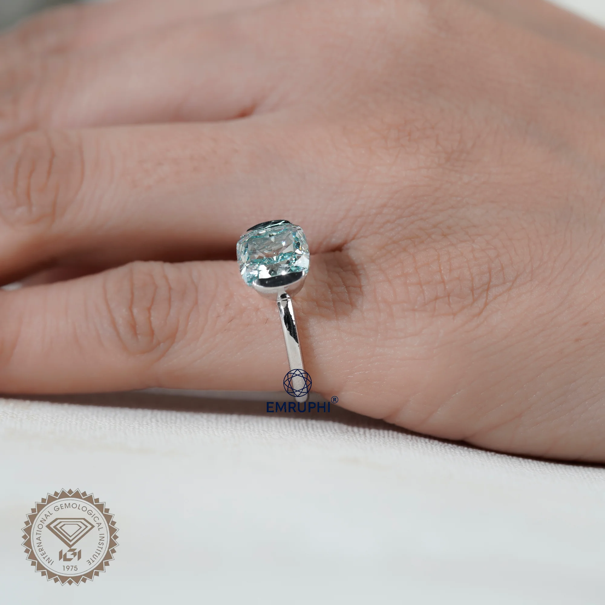Cushion Solitaire Half Bezel Ring, Cushion Engagement Ring in 18k Gold, — view 7