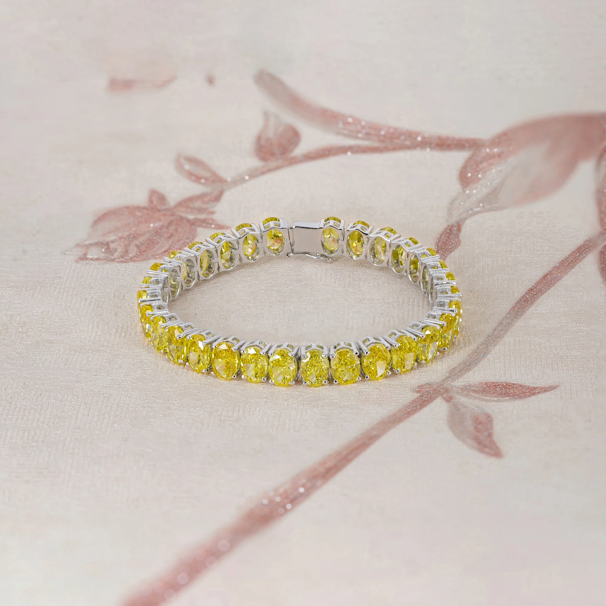 Yellow Oval Lab Grown Diamond Tennis Bracelet, Oval Cut Solitaire Tennis Bracelet in Gold — view 2