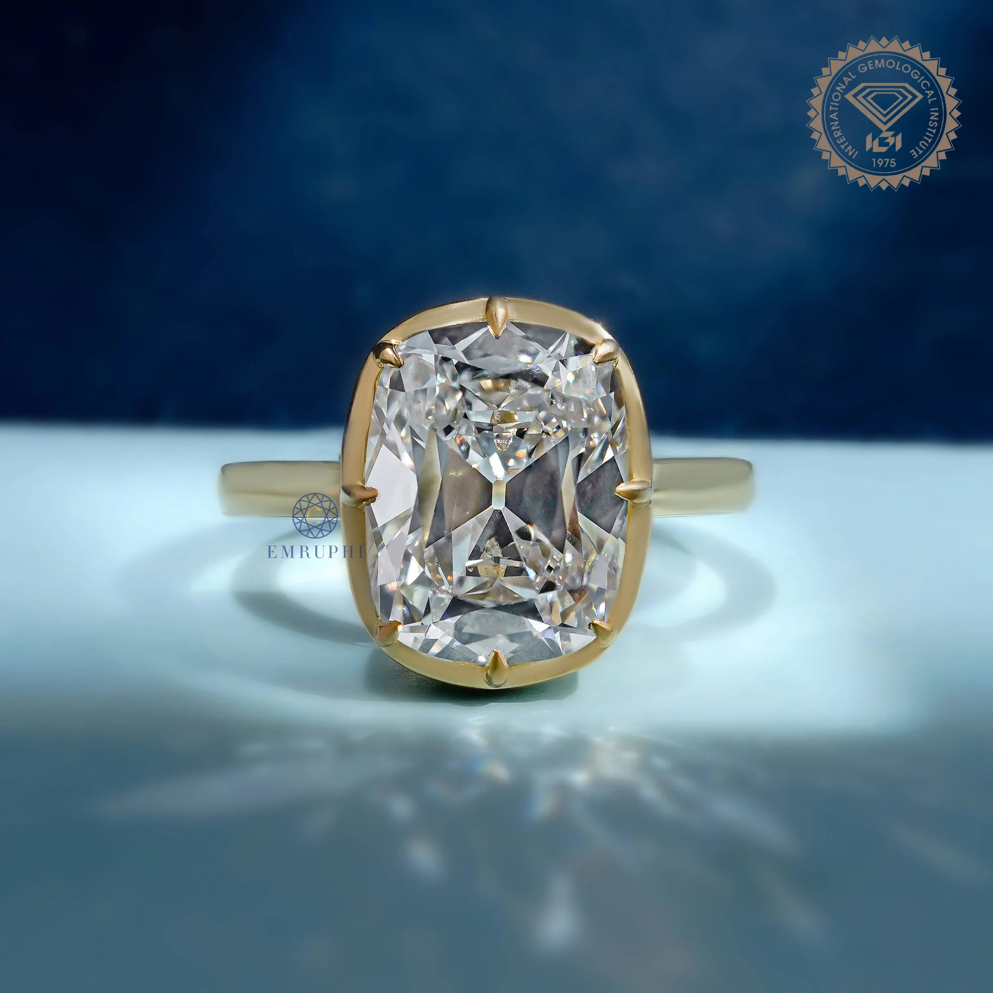 Old Mine Long Cushion Diamond Engagement Ring, Lab Grown Diamond Wedding Ring for Her, — view 2