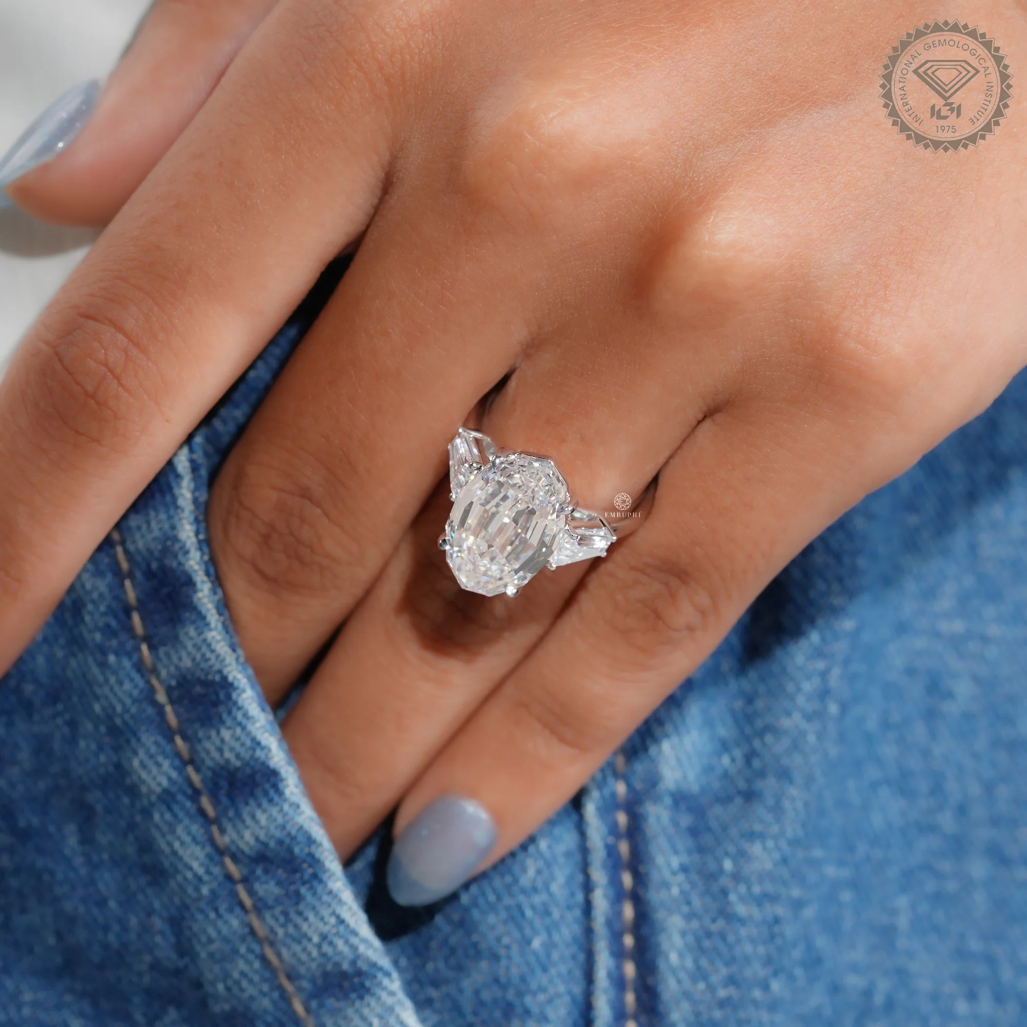 7 CT Oval Step Cut Lab Grown Diamond Engagement Ring, IGI Certified — view 13