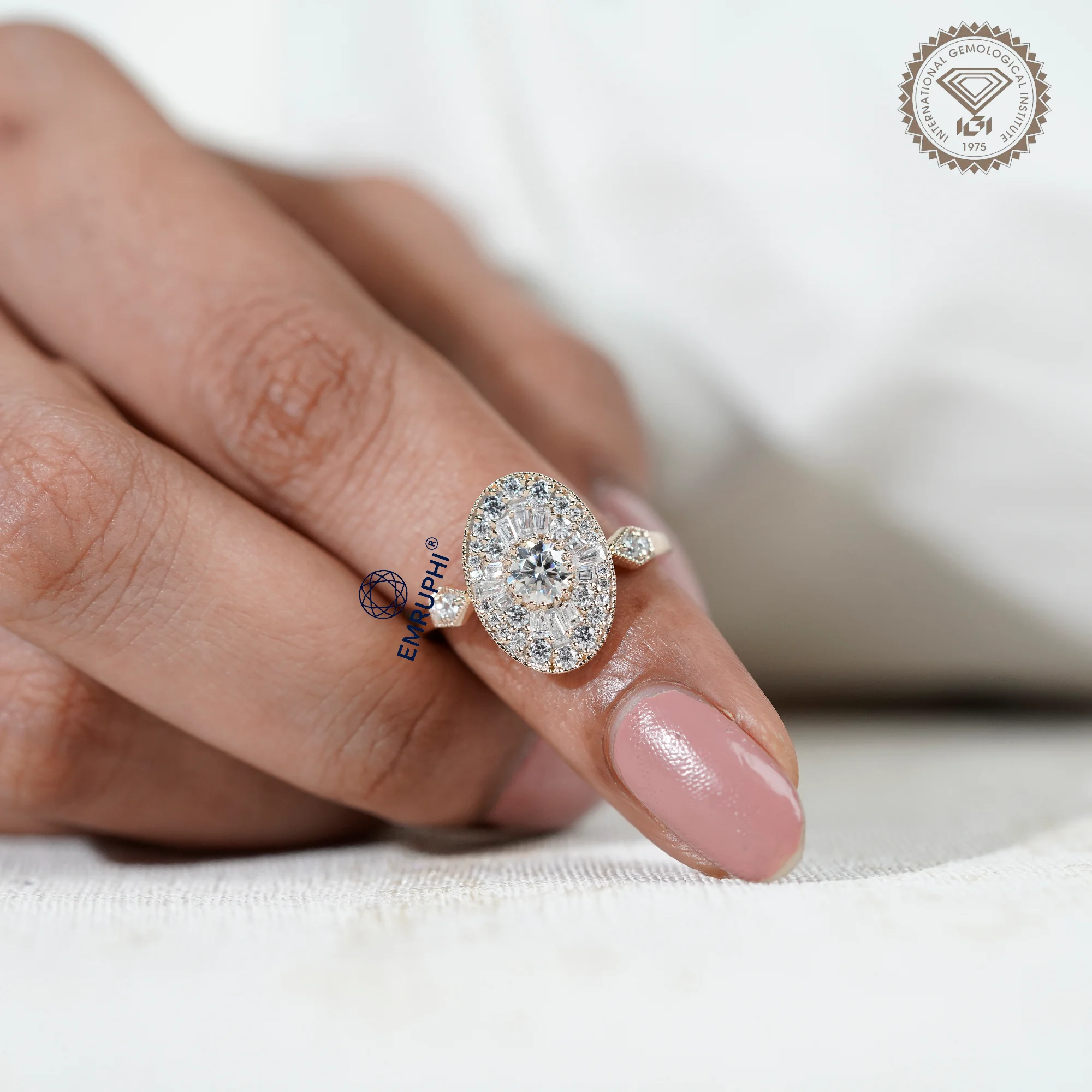 Oval Mosaic Moissanite Ring | Art Deco Brilliant Cut Engagement Ring — view 6