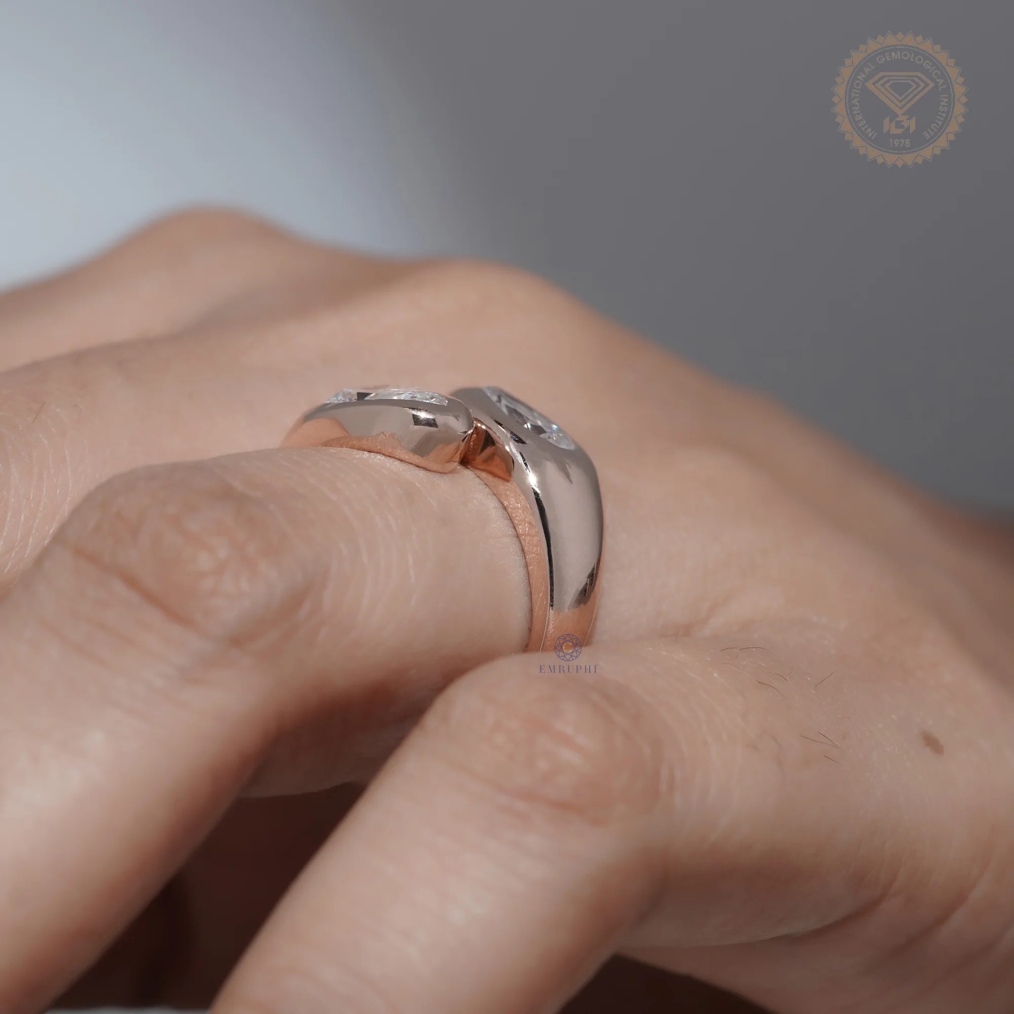 Pear Shape Bezel Lab Grown Diamond Toi et Moi Ring, Modern Open Wrap Engagement Ring, 14K Rose Gold Statement Ring — view 10