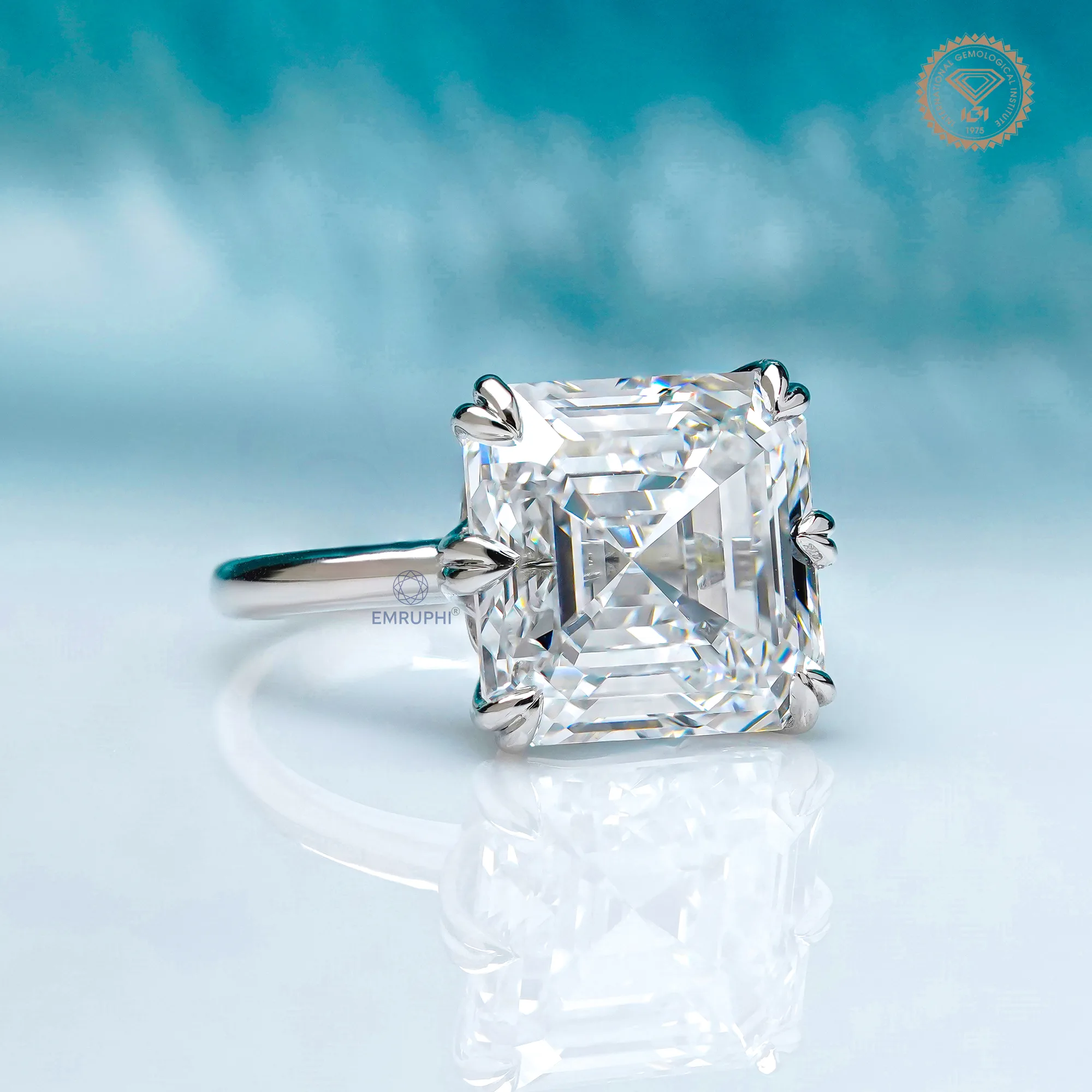 7 Carat Asscher Cut Lab Grown Diamond Engagement Ring — view 3