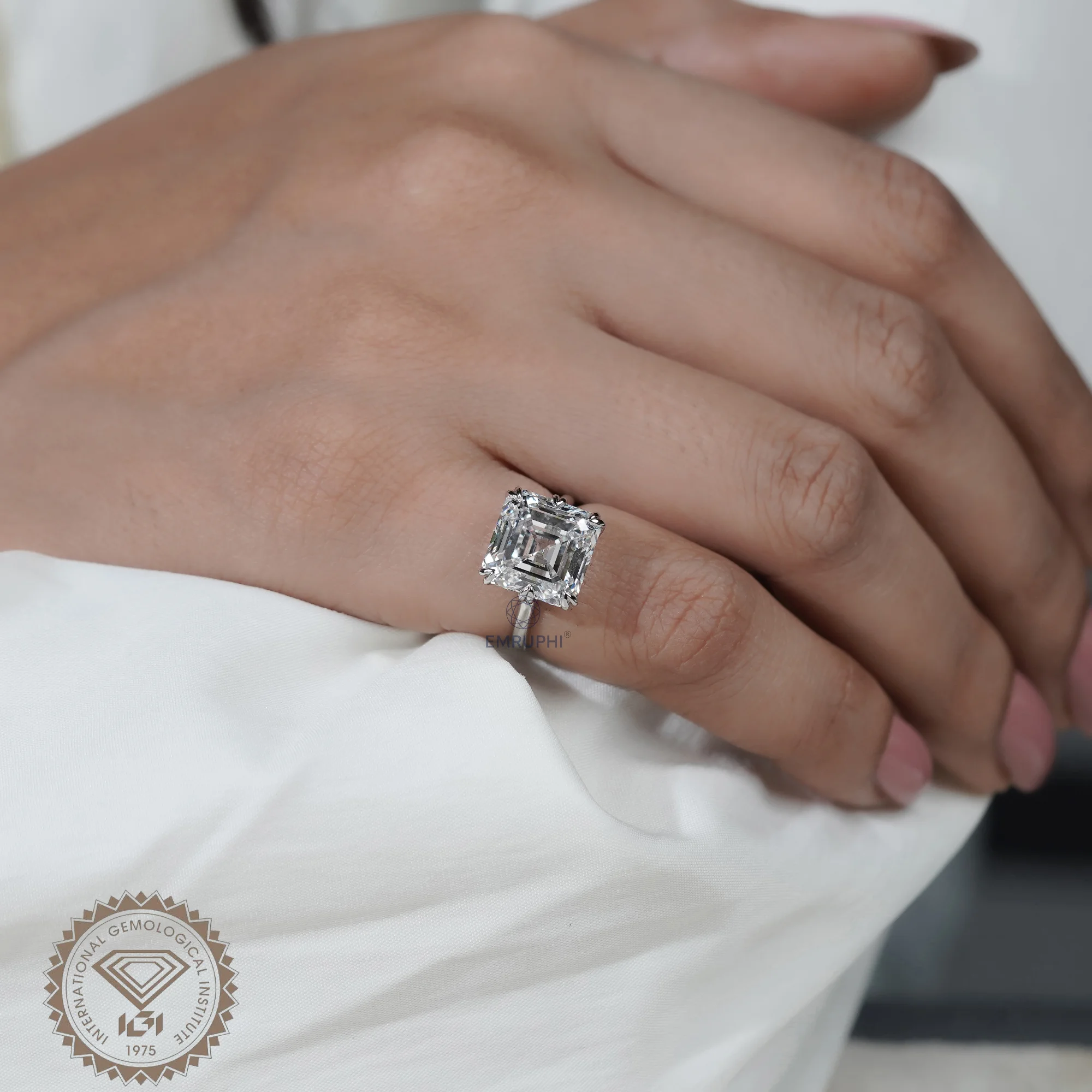 7 Carat Asscher Cut Lab Grown Diamond Engagement Ring — view 7