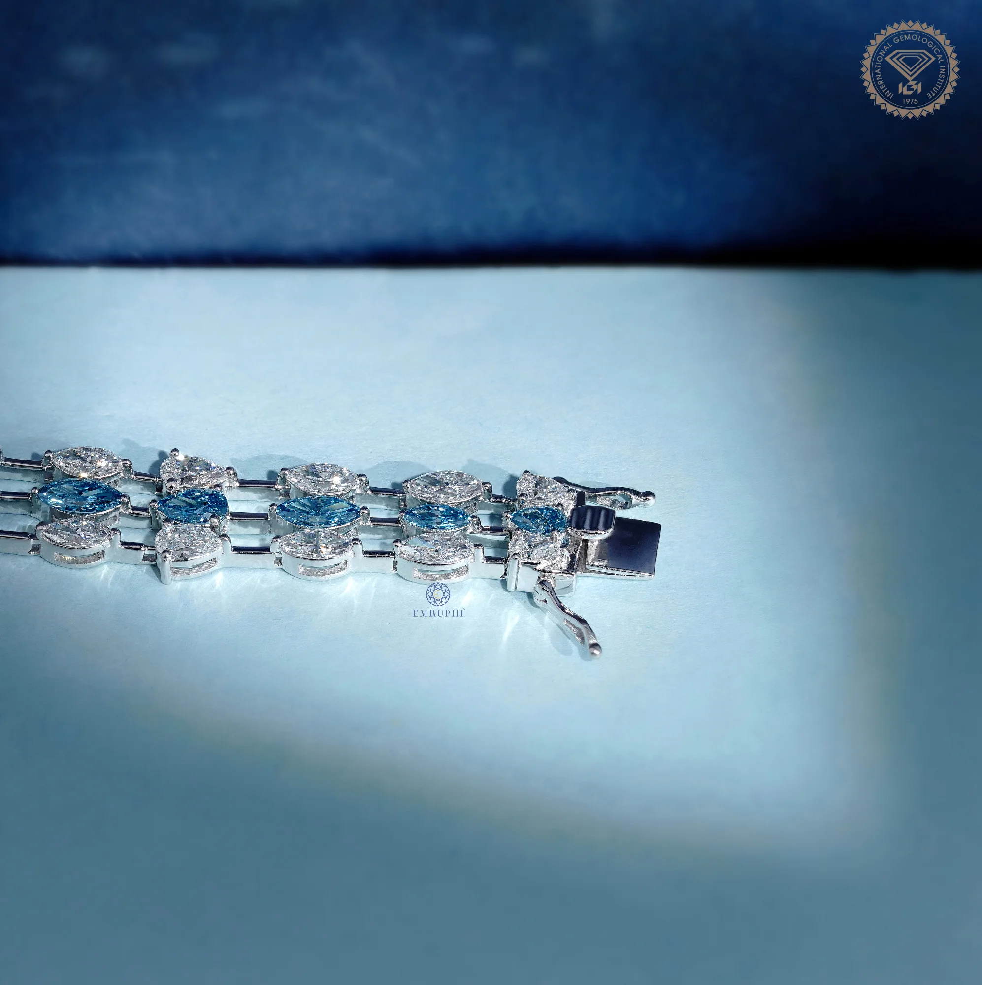 Blue and White Mixed Shape Lab Grown Diamond Bracelet — view 5