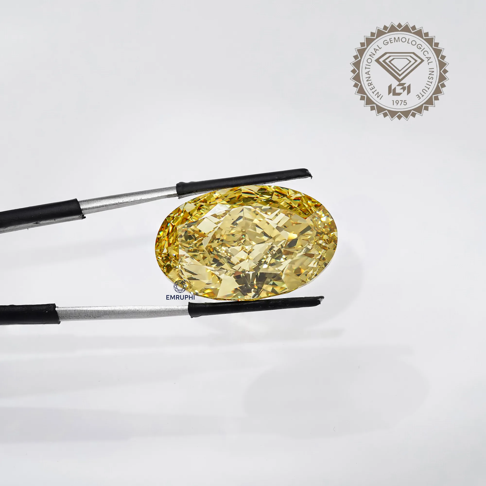 46 Carat Oval Fancy Yellow Lab Grown Diamond, Loose IGI Certified Diamond — view 3