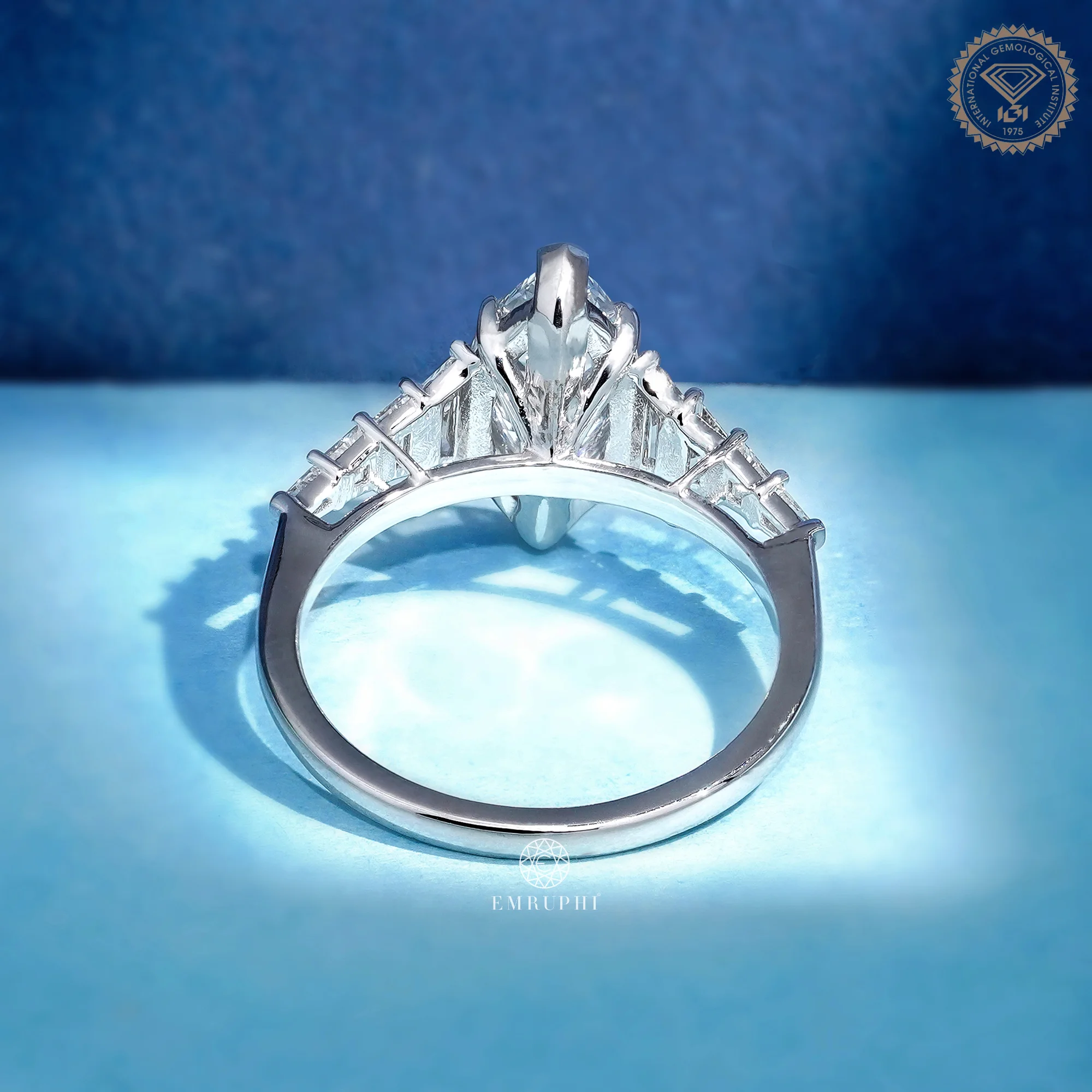 2 Carat Marquise Cut Lab Grown Diamond Engagement Ring, Art Deco Trapezoid Cut Side Stones — view 4