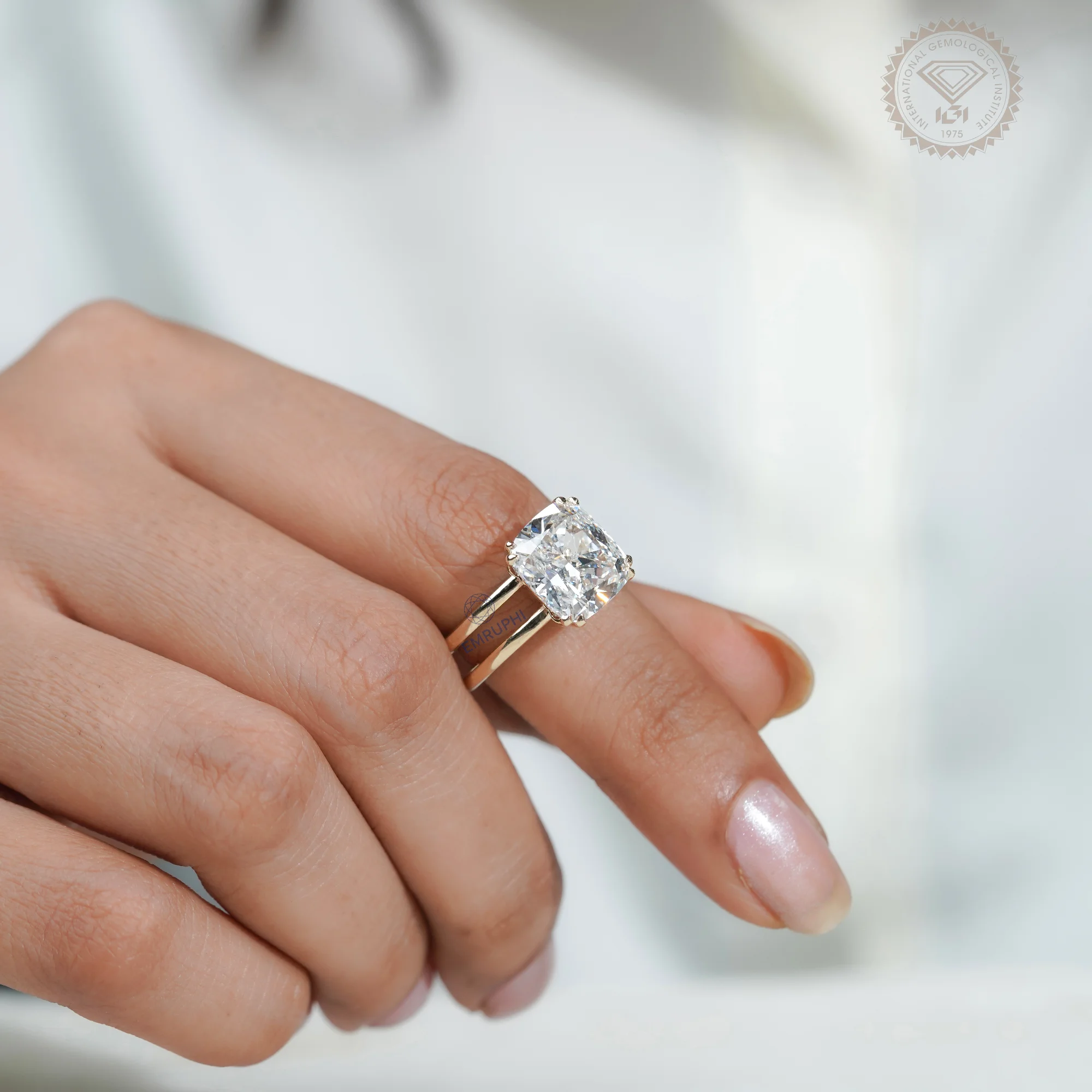 6 Carat Cushion Lab Grown Diamond Engagement Ring, Gold Solitaire Ring — view 14