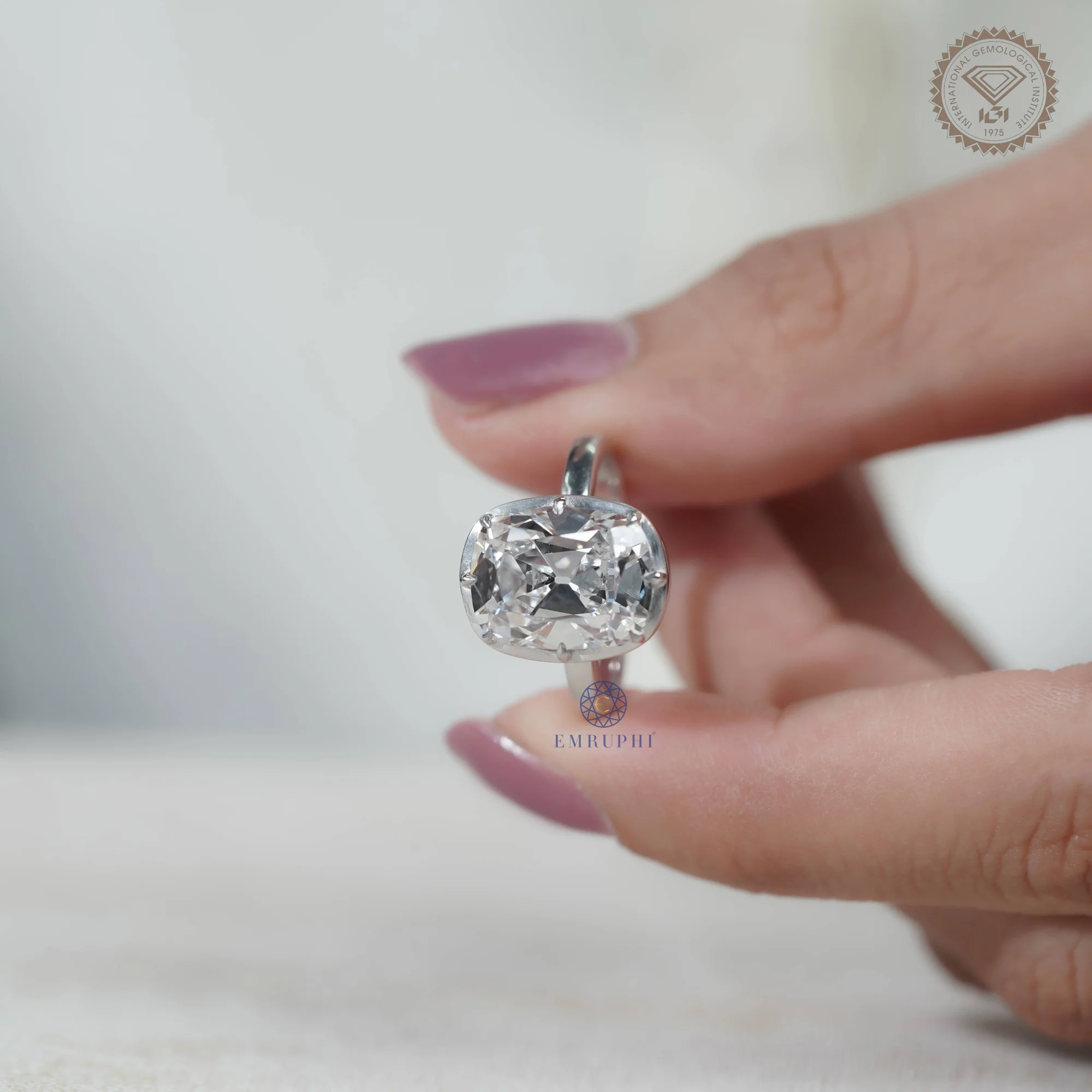 5.00 CT Old Mine Cushion Diamond Engagement Ring, Lab Grown Diamond Wedding Ring, IGI Certified Diamond Ring — view 5