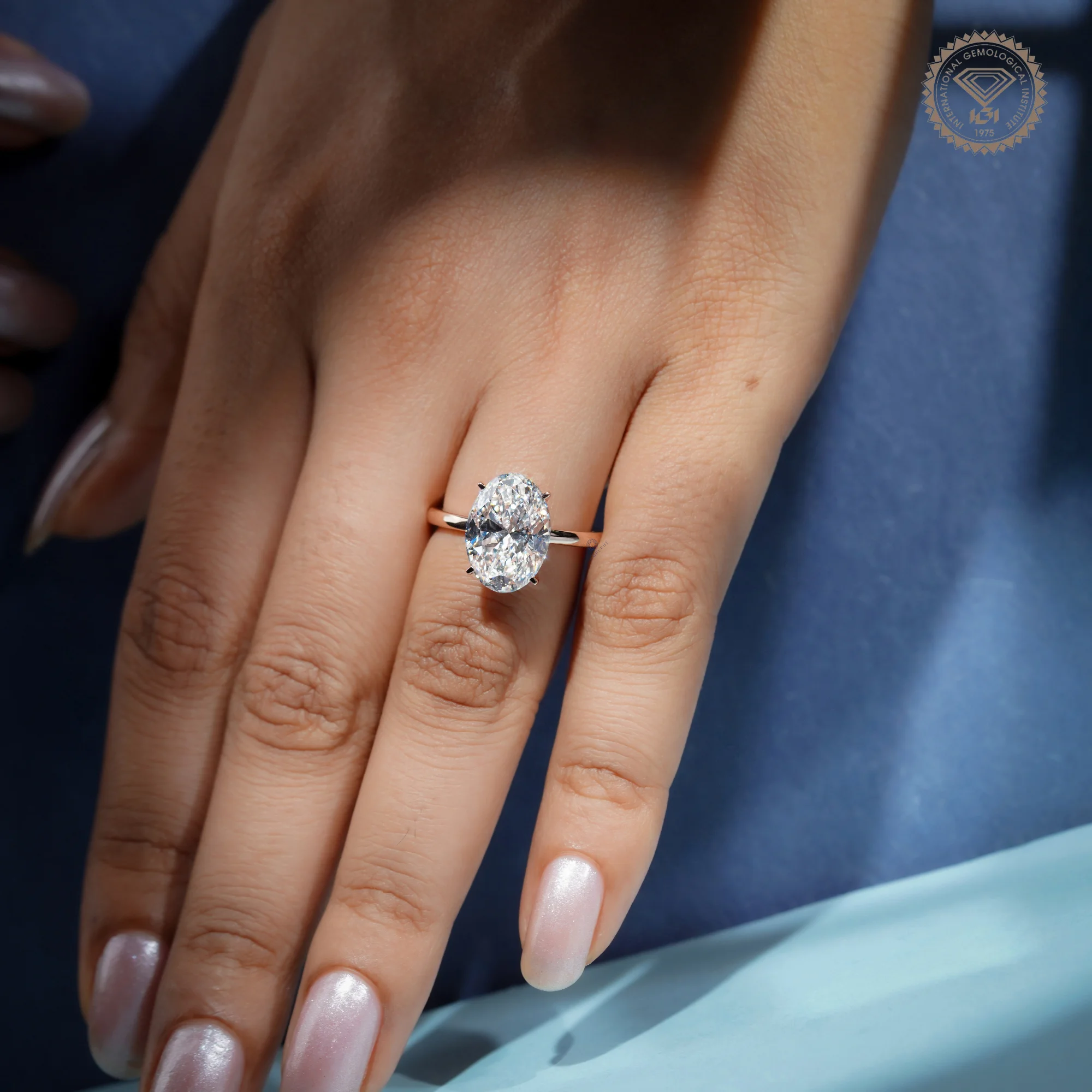 5 CT Oval Cut Lab Grown Diamond Solitaire Engagement Ring, 14K Gold Classic 4 Prong Ring — view 10