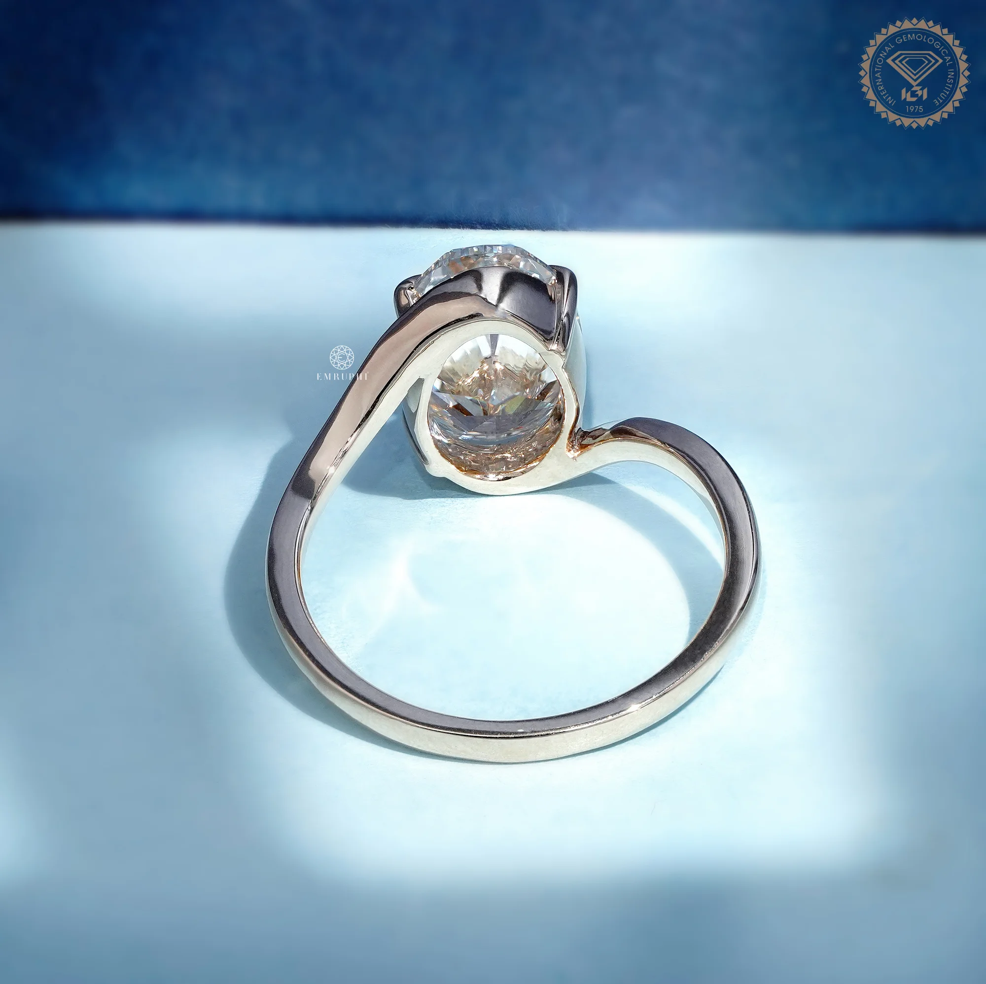 Oval Lab Grown Diamond Engagement Ring, Modern Wave Solitaire Ring — view 4