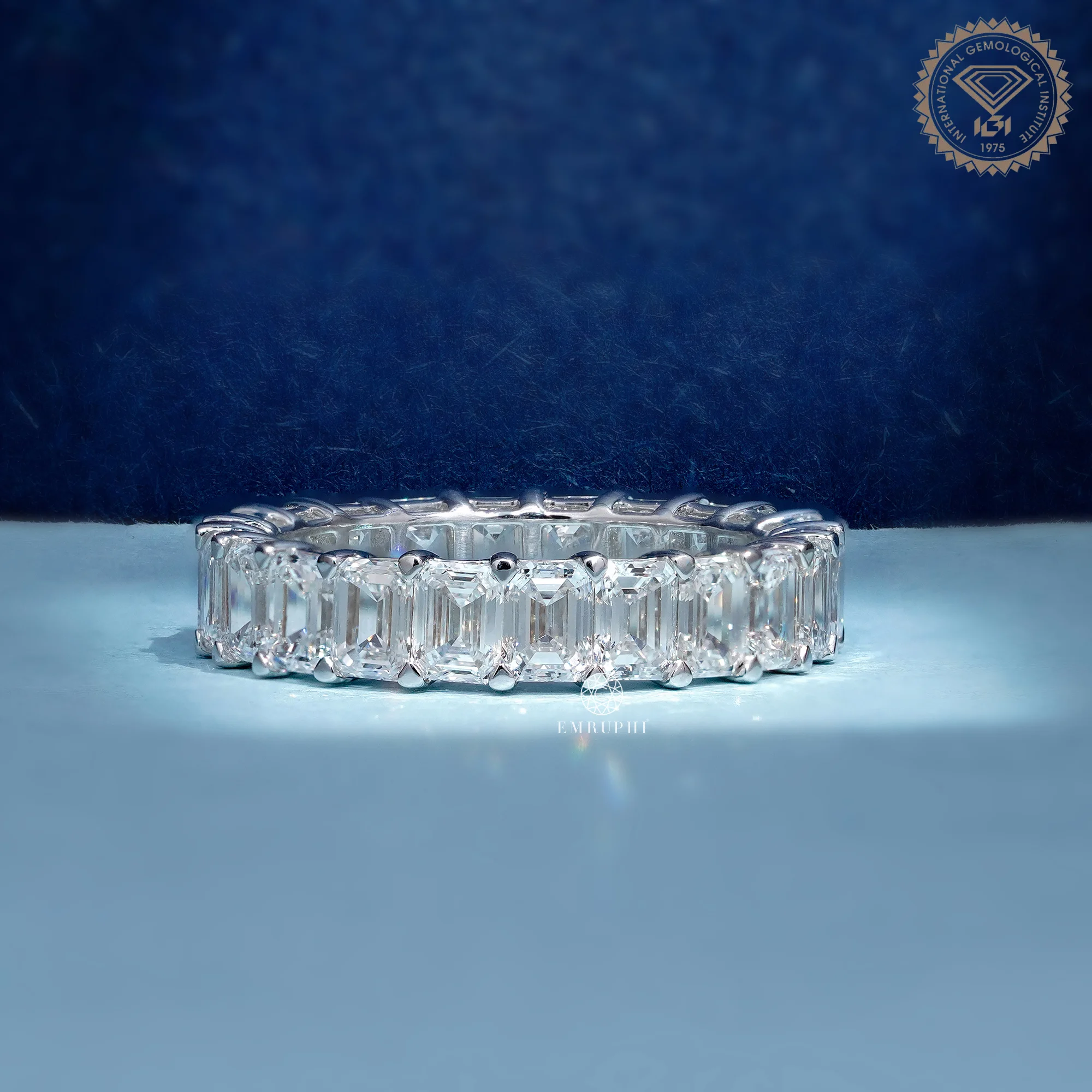 Emerald Cut Diamond Eternity Band, Full Eternity Wedding Ring, IGI Certified Diamond Ring