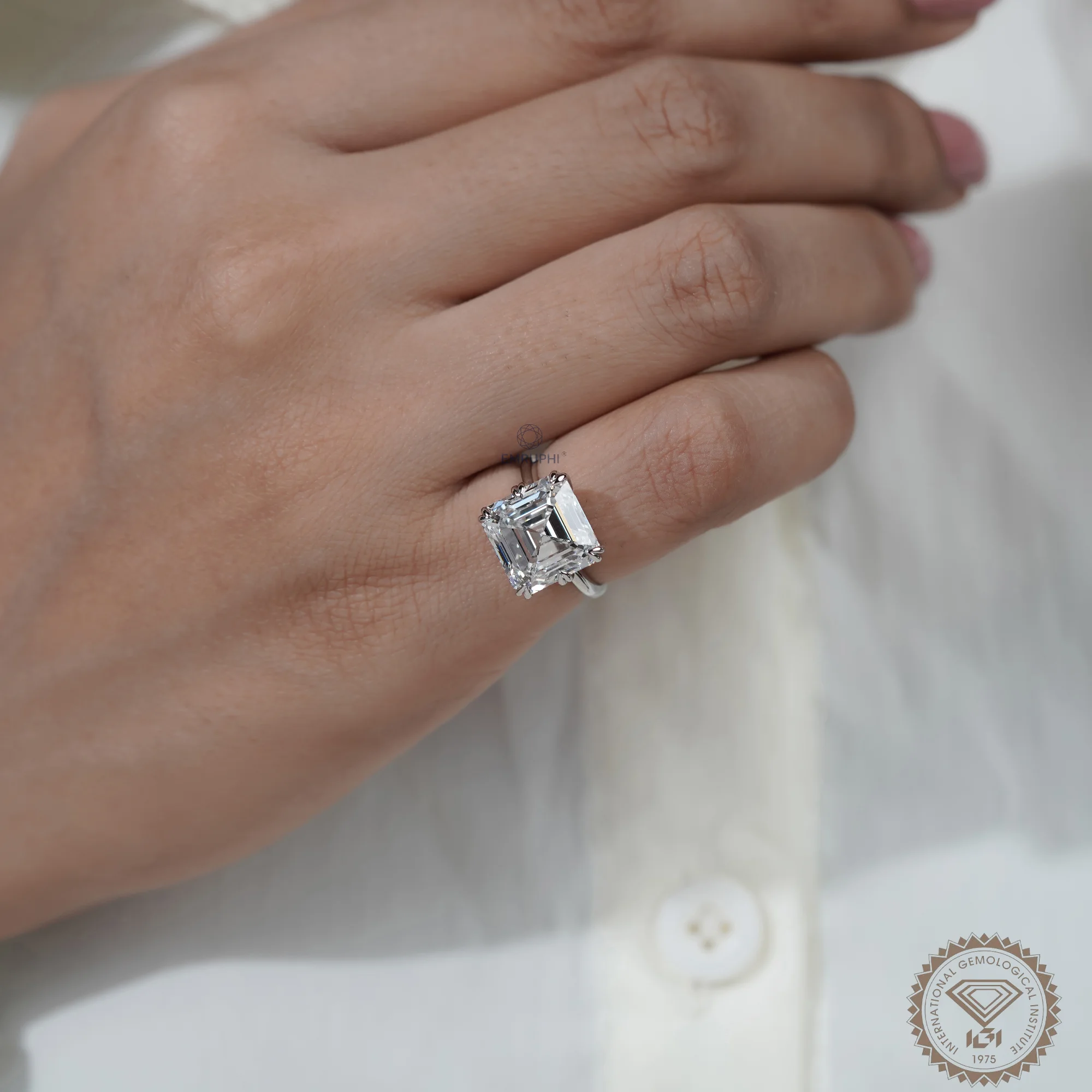 7 Carat Asscher Cut Lab Grown Diamond Engagement Ring — view 9