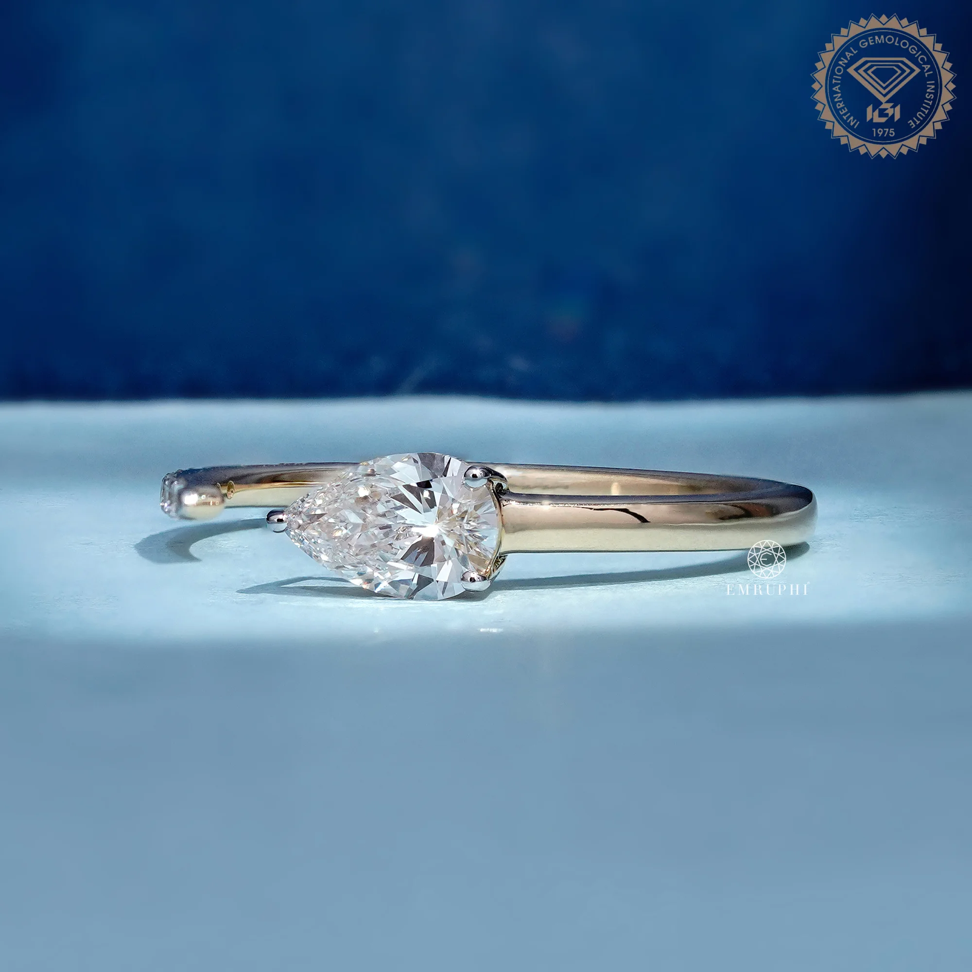 Pear Cut Lab Grown Diamond Open Ring, IGI Certified Bypass Engagement Ring — view 2