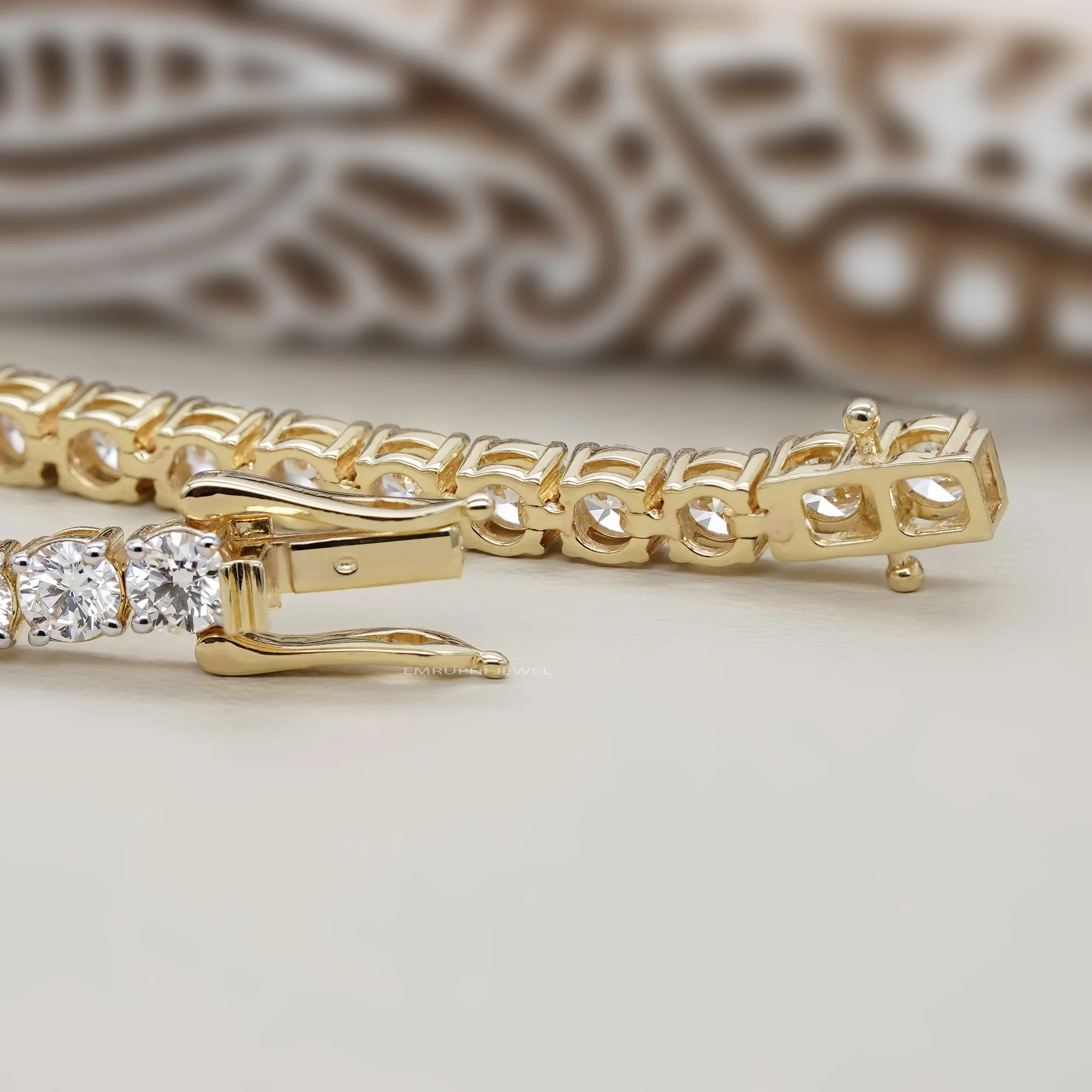 Round Cut Lab Grown Diamond Tennis Bracelet, Classic Yellow Gold Diamond Bracelet — view 3