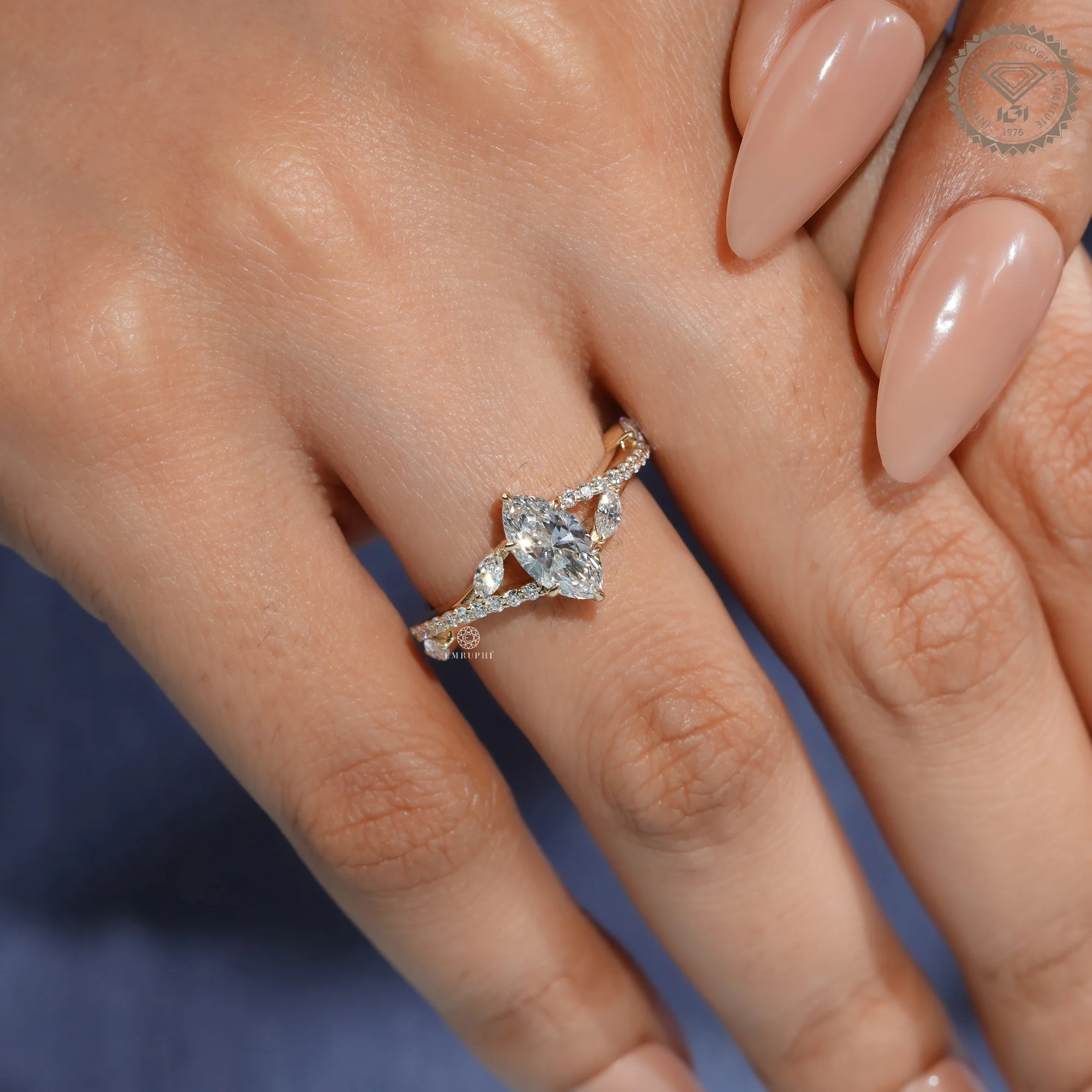 1.00 CT Marquise Lab Grown Diamond Engagement Ring, Twisted Diamond Band — view 10