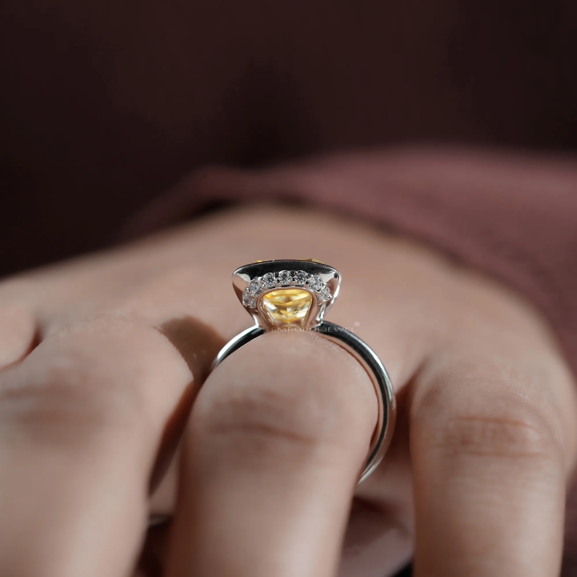 6 Carat Asscher Fancy Yellow Lab Grown Diamond Ring: Bezel Set Solitaire — view 5