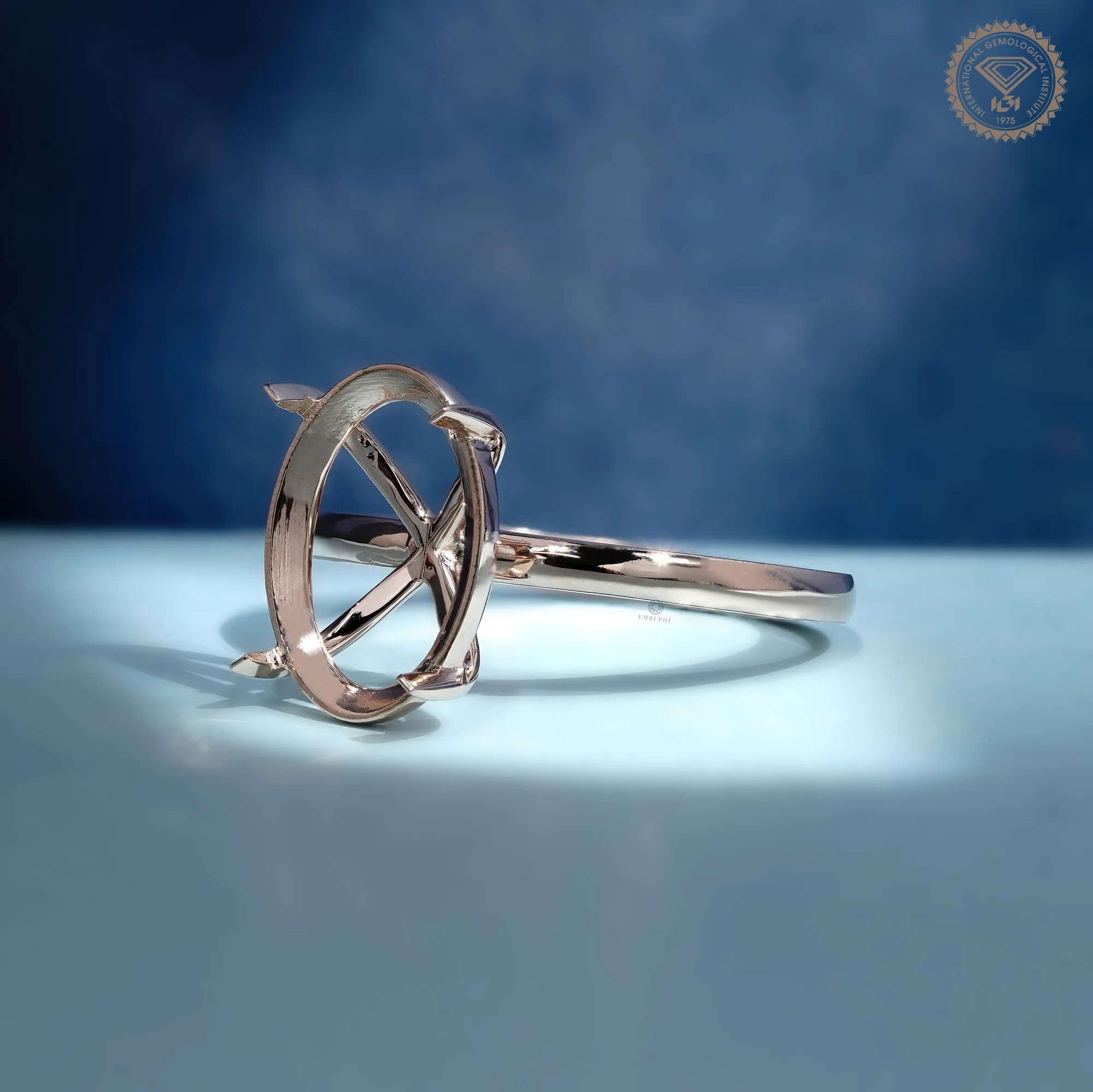 5 CT Oval Semi Mount Engagement Ring, Cathedral Solitaire Ring Setting — view 2