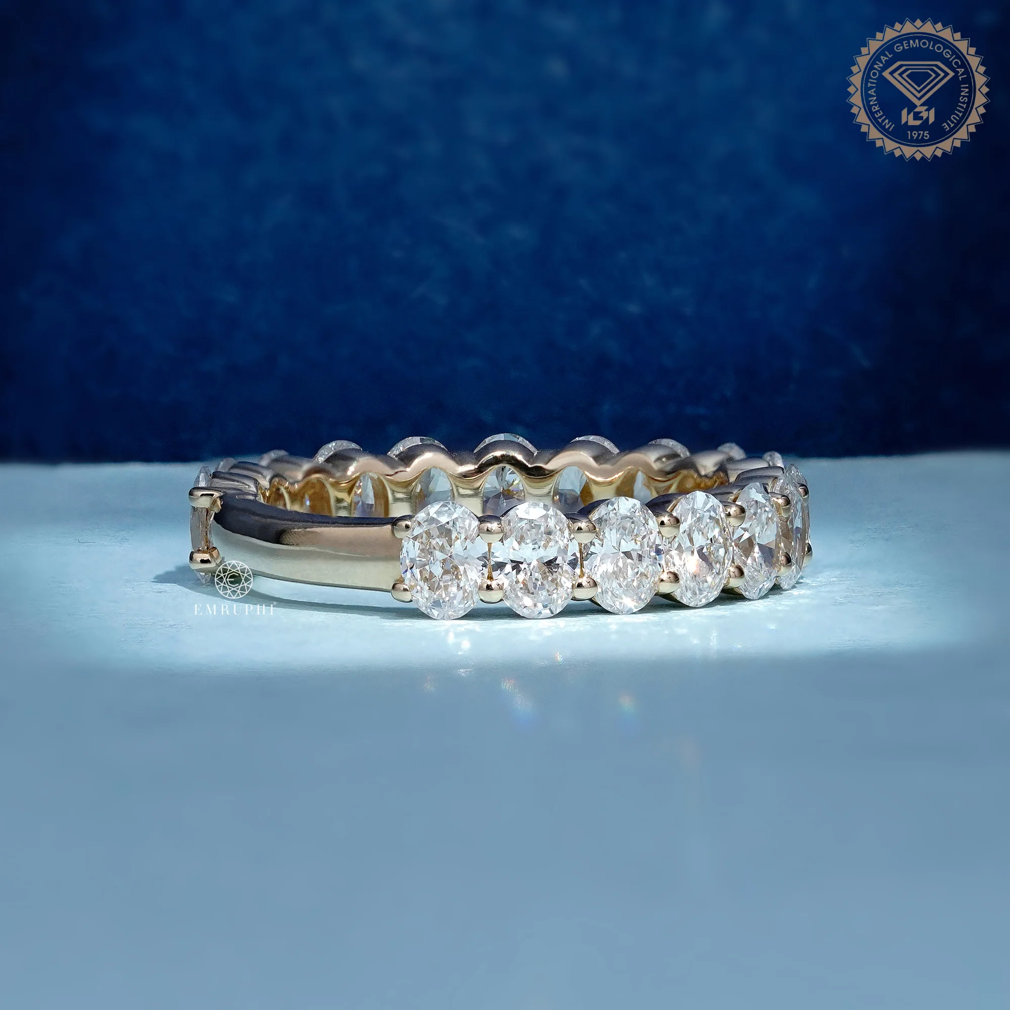 Oval Cut Diamond Eternity Band, Half Eternity Wedding Ring, IGI Certified Diamond Ring — view 3