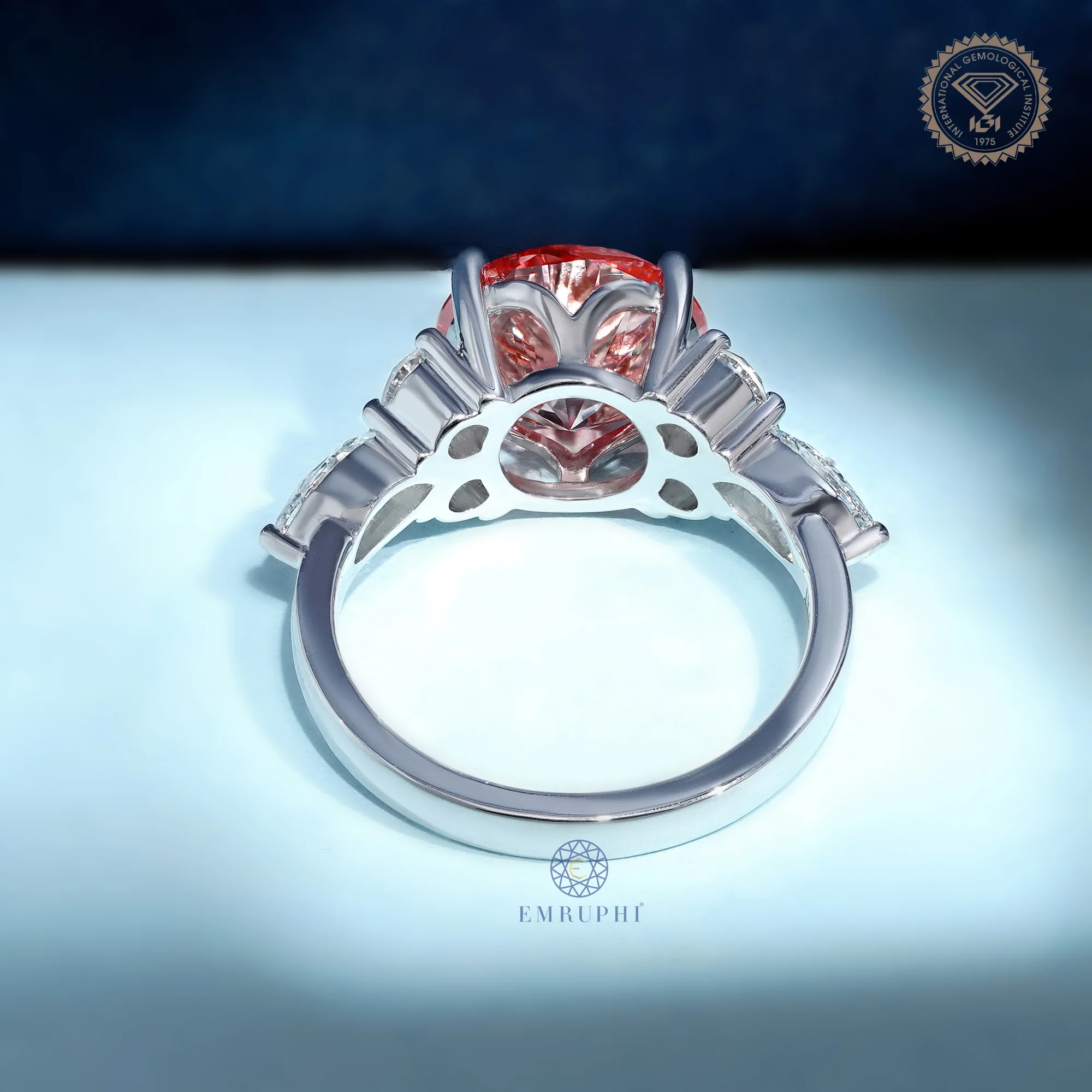 3 CT Round Vivid Pink Diamond Ring, Pink Lab Grown Diamond Engagement Ring — view 4