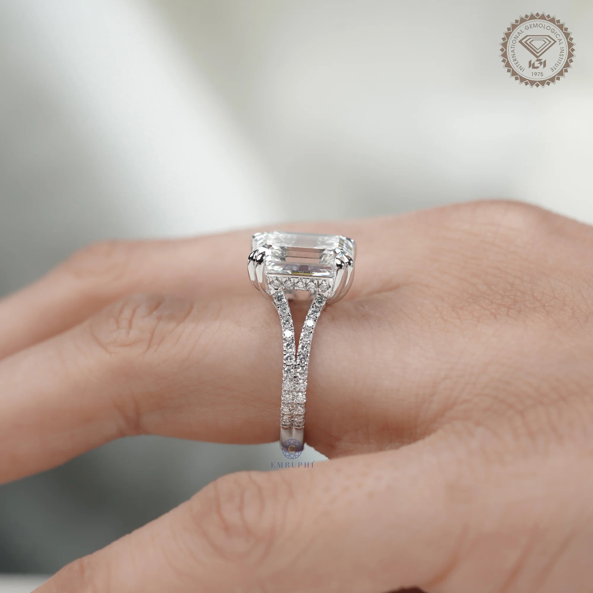 6 CT Asscher Lab Grown Engagement Ring, Asscher Cut Cathedral Solitaire Ring — view 6