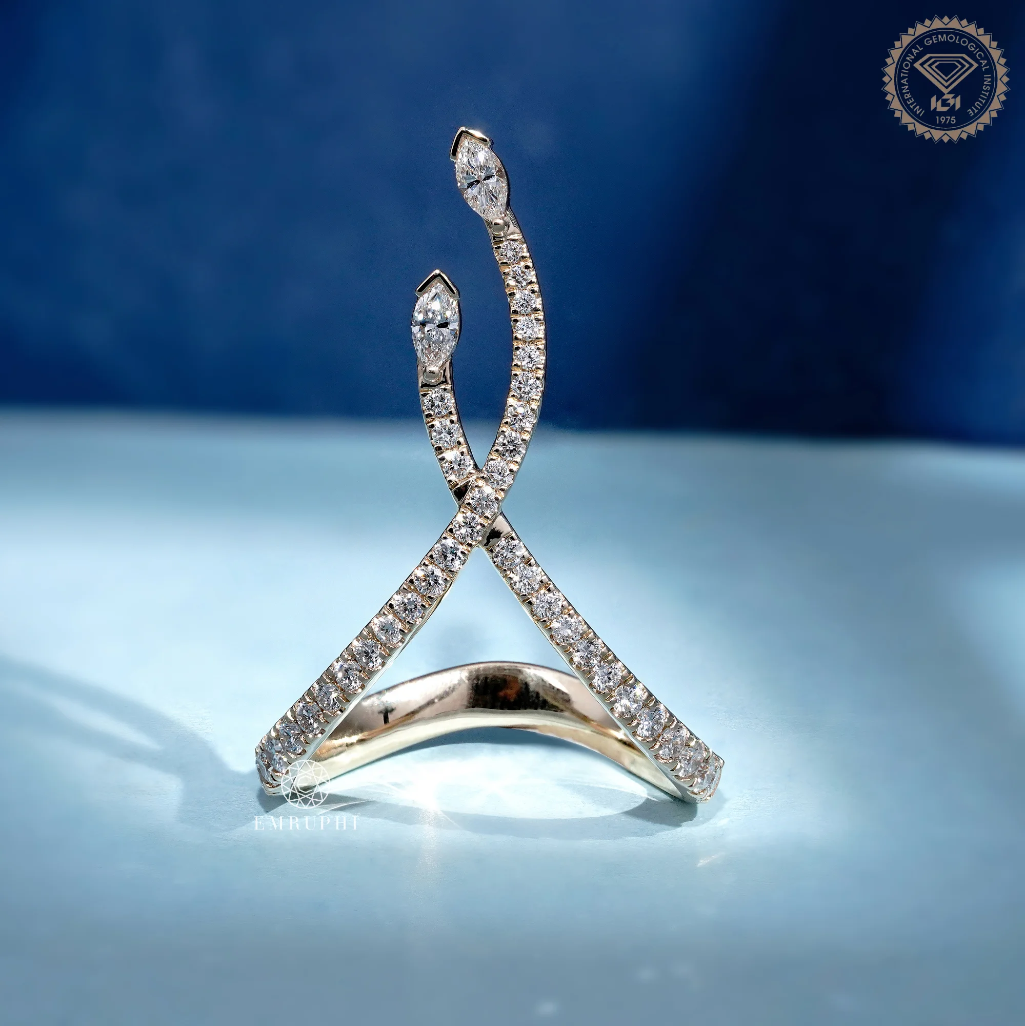 Criss Cross Diamond Ring, Marquise Pave Open Ring, Wrap Around Gold Diamond Ring — view 2