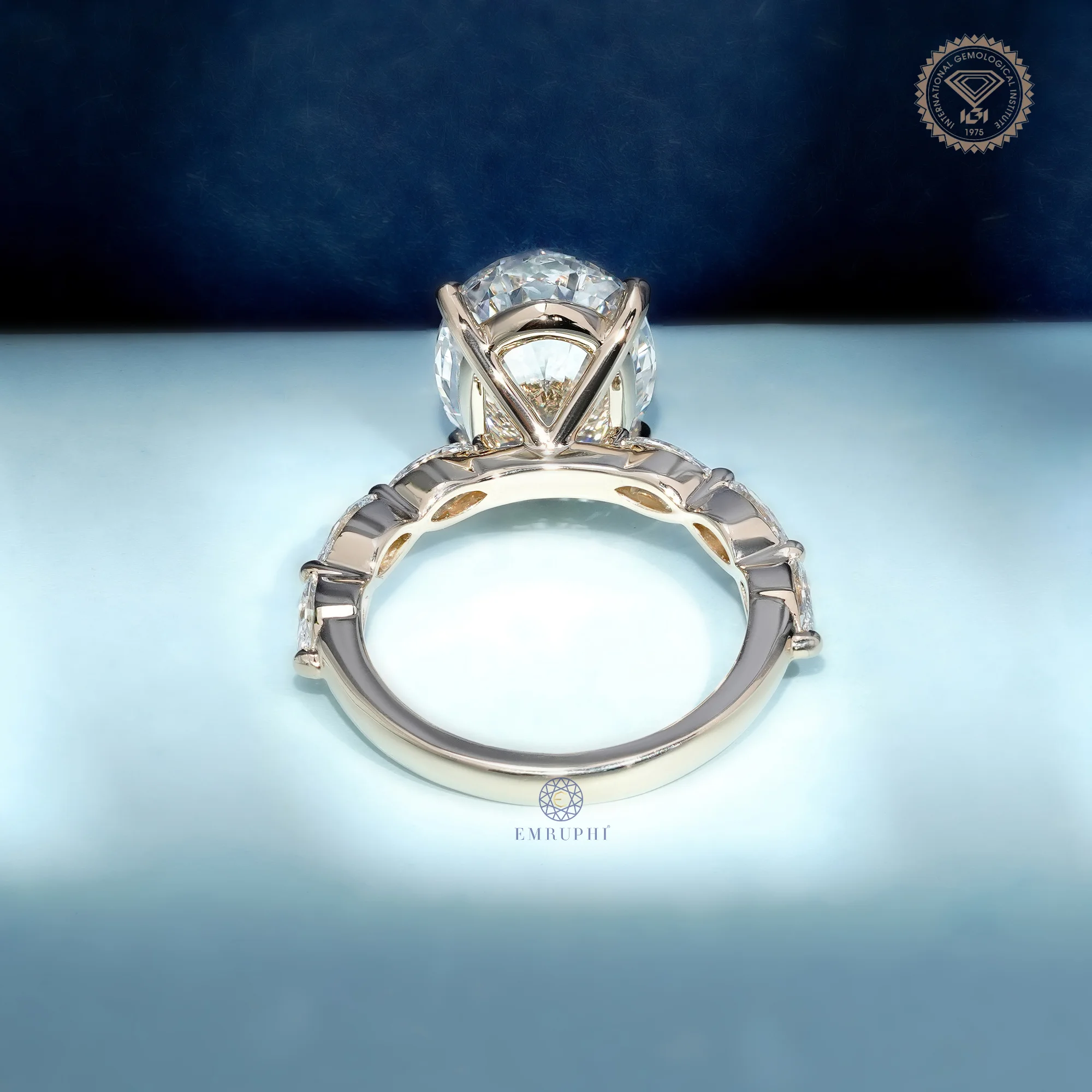 5 CT Oval Lab Grown Diamond Ring, Oval Diamond Engagement Ring, Marquise Side Stone Ring — view 4