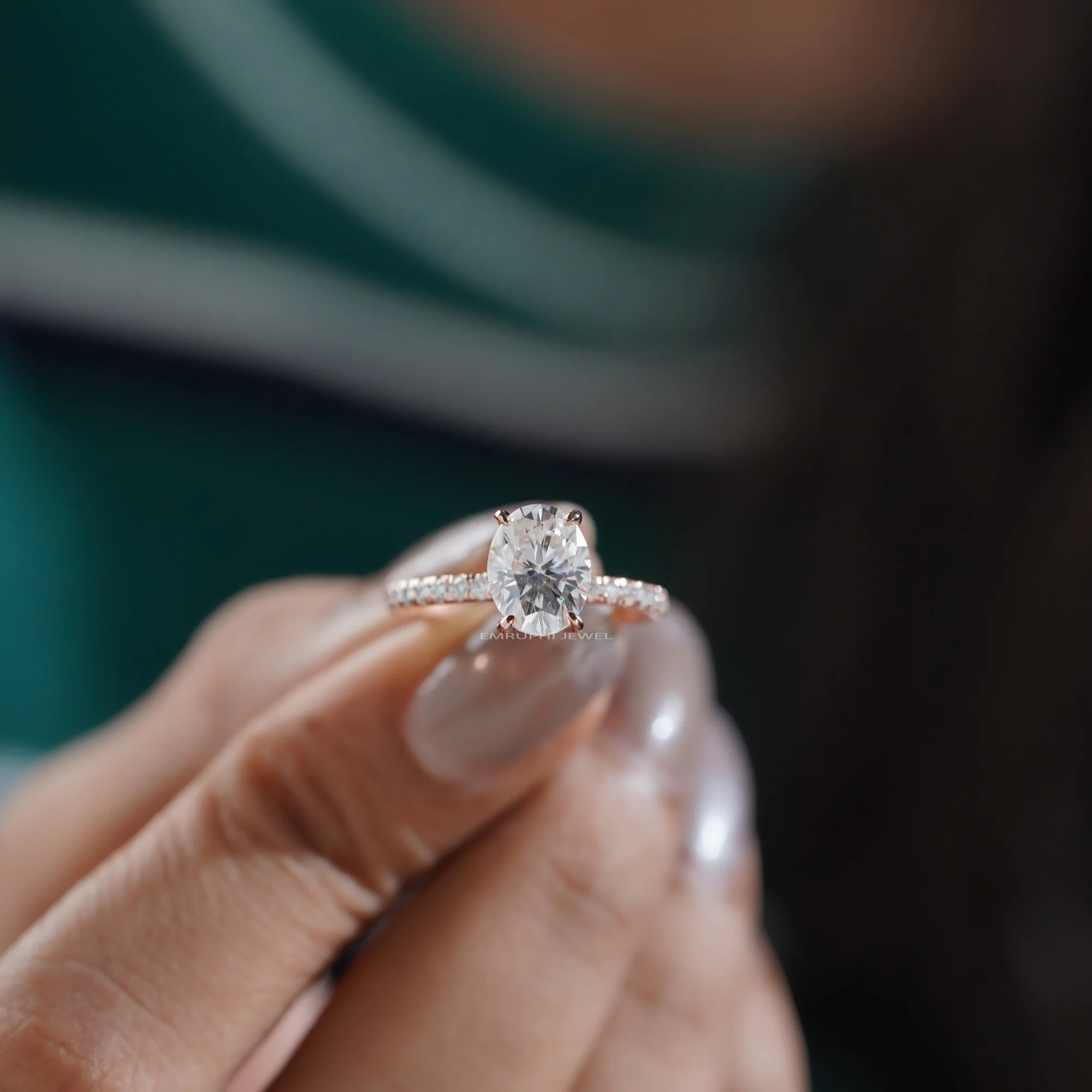 14K Solid Gold Engagement Ring With Pave, 1.5 CT Oval Lab Grown Diamond Ring — view 5