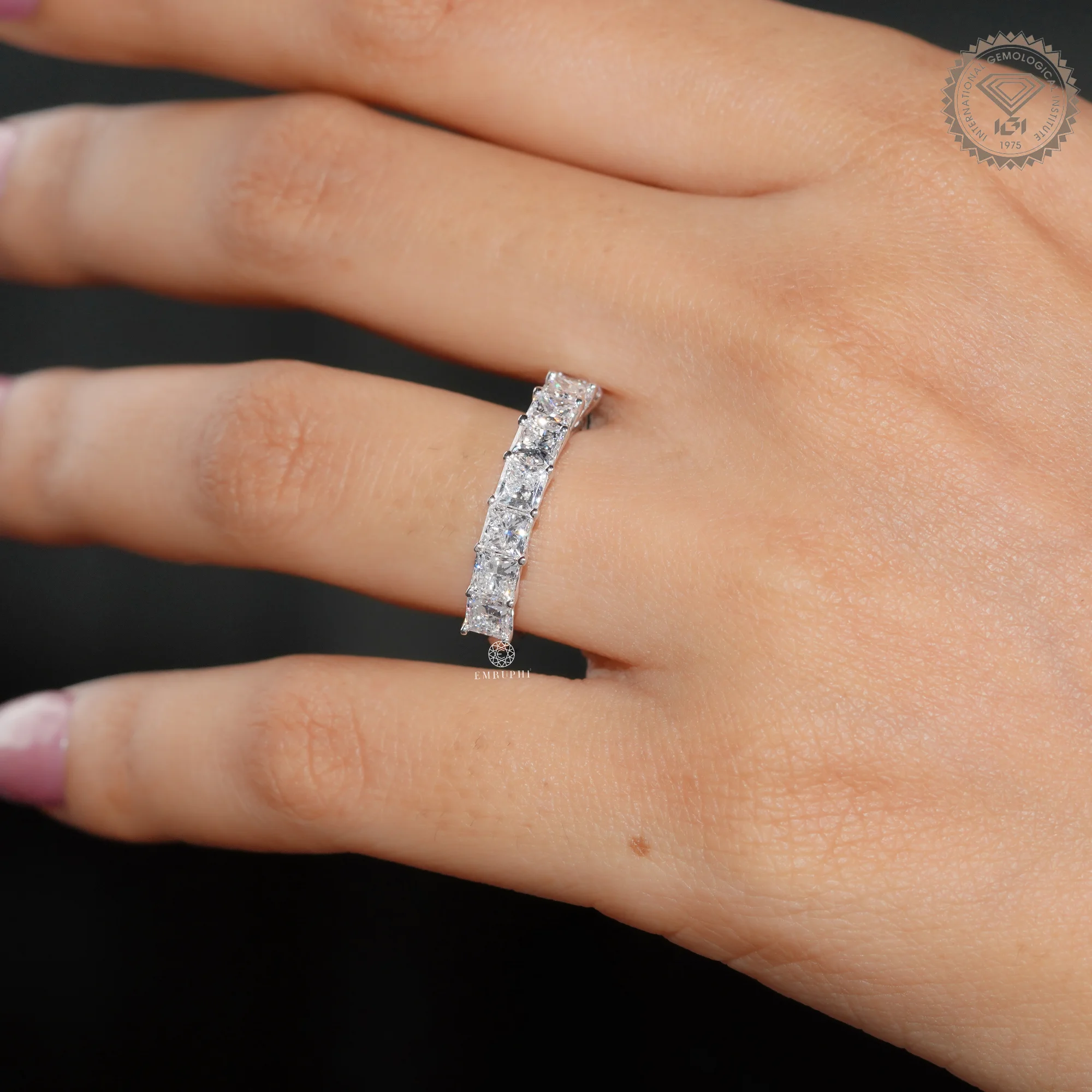 Princess Lab Grown Half Eternity Band, 14K White Gold Ring, Stackable Diamond Band — view 6