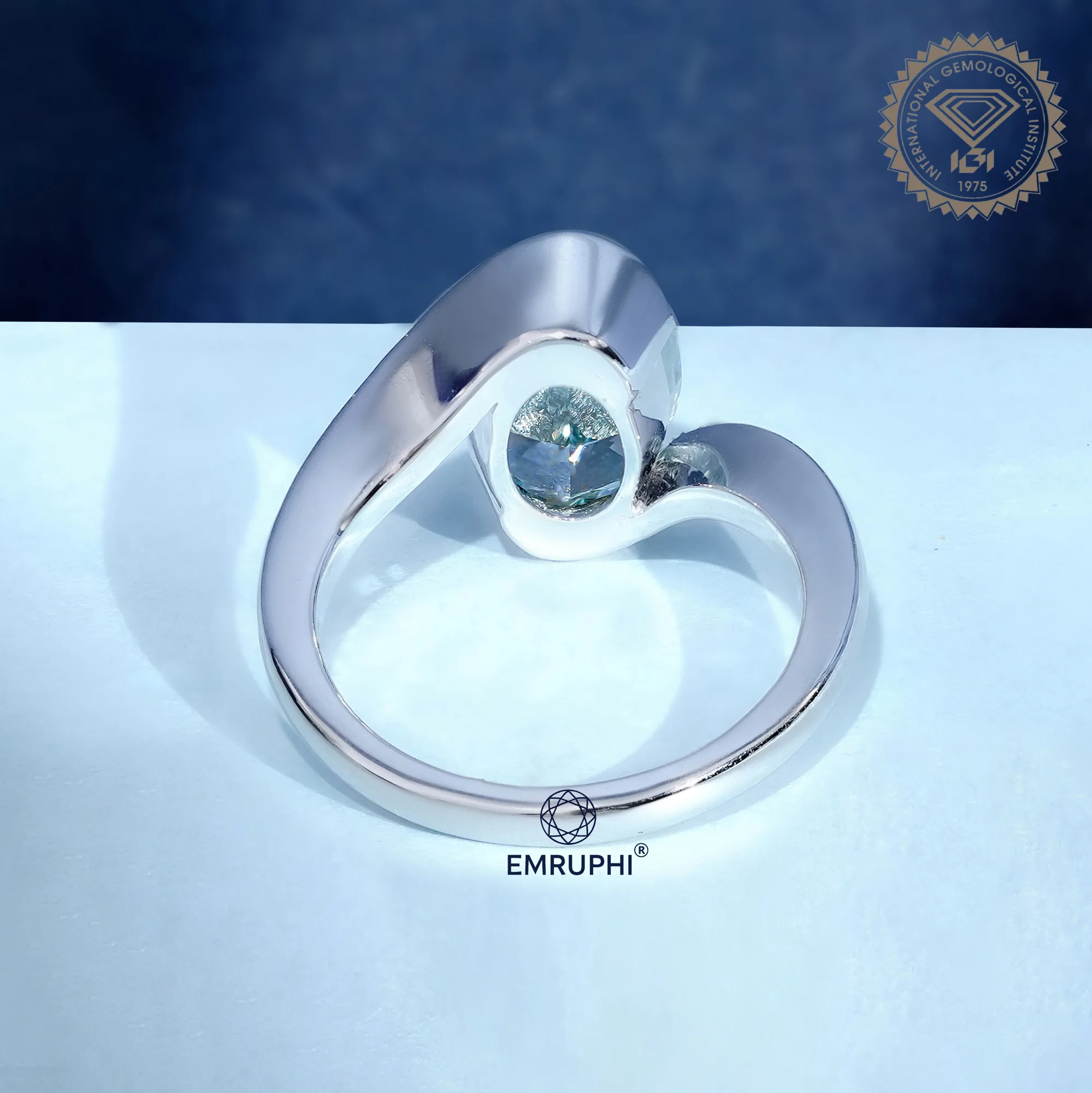 Oval Cut Lab Grown Diamond Ring, 14k White Gold, Antique Greenish Colording Ring — view 4