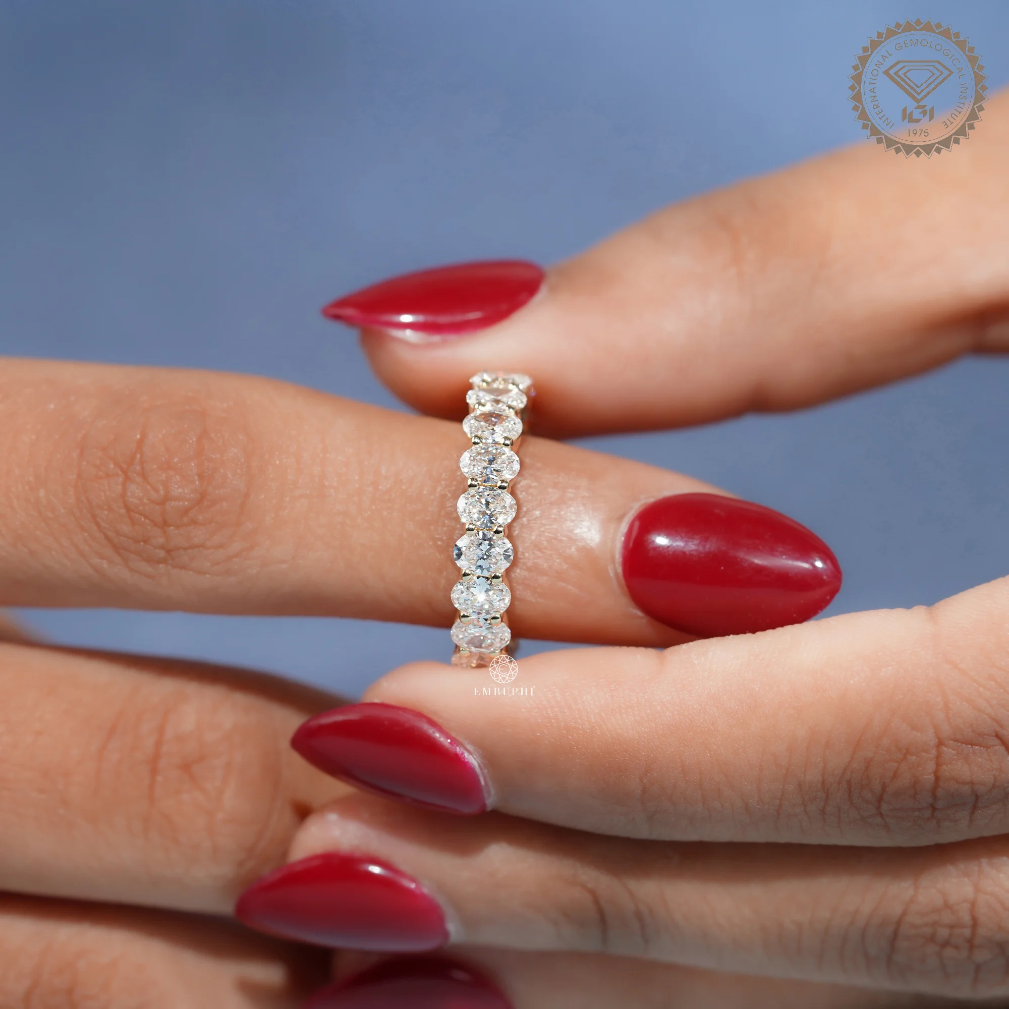 Oval Cut Diamond Eternity Band, Half Eternity Wedding Ring, IGI Certified Diamond Ring — view 8
