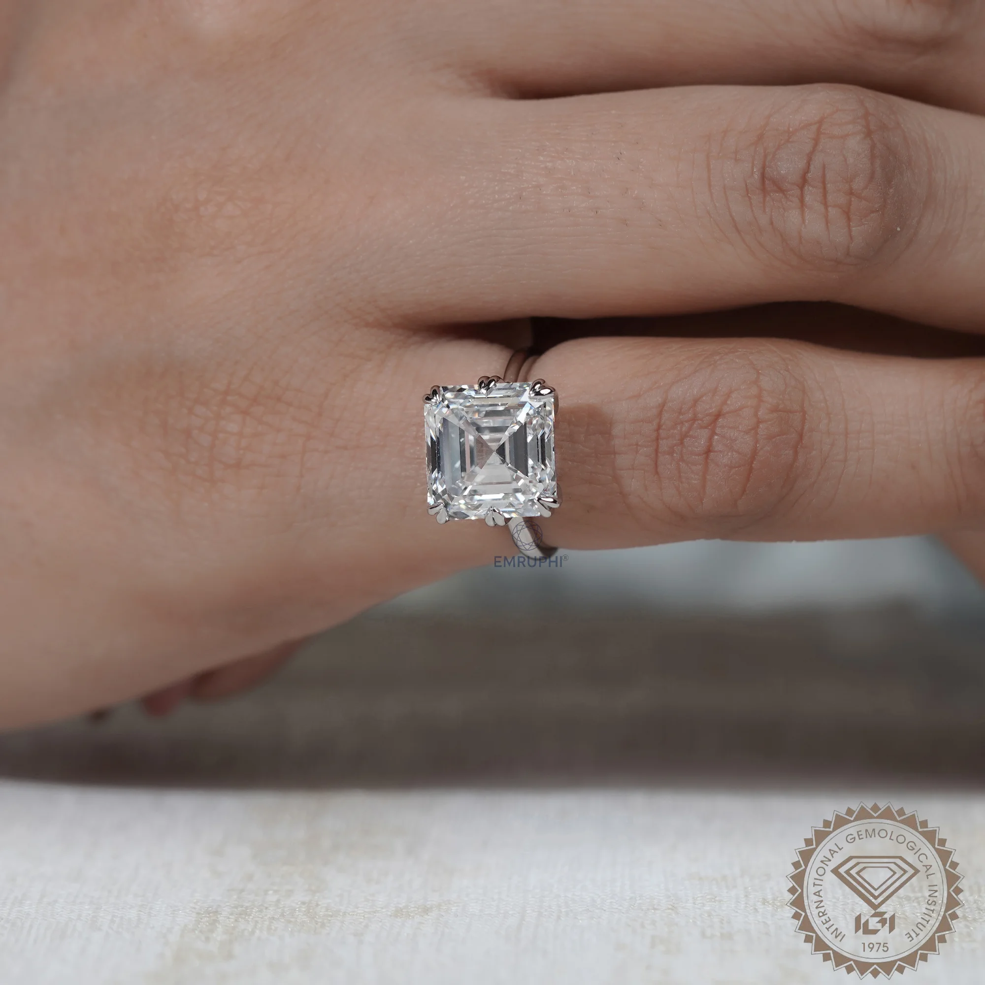7 Carat Asscher Cut Lab Grown Diamond Engagement Ring — view 5