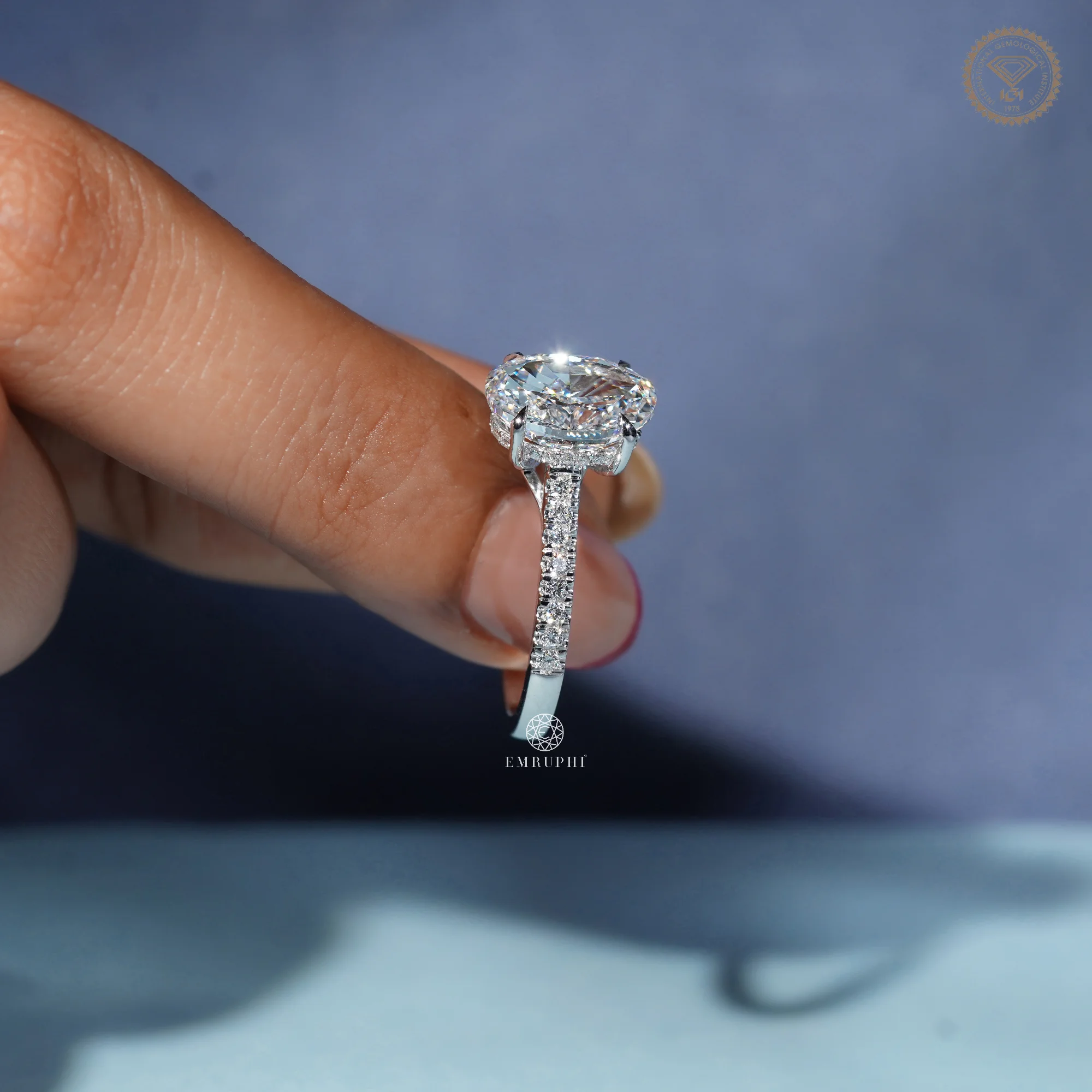 2 CT Oval Lab Grown Diamond Engagement Ring, Classic Solitaire Ring with Round Diamond Eternity Shank — view 6