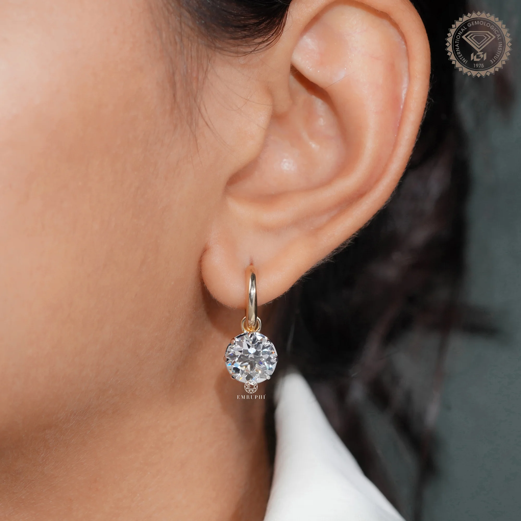 14k Yellow Gold 2.5 ct Lab Grown Old Mine Diamond Earrings for Women — view 6