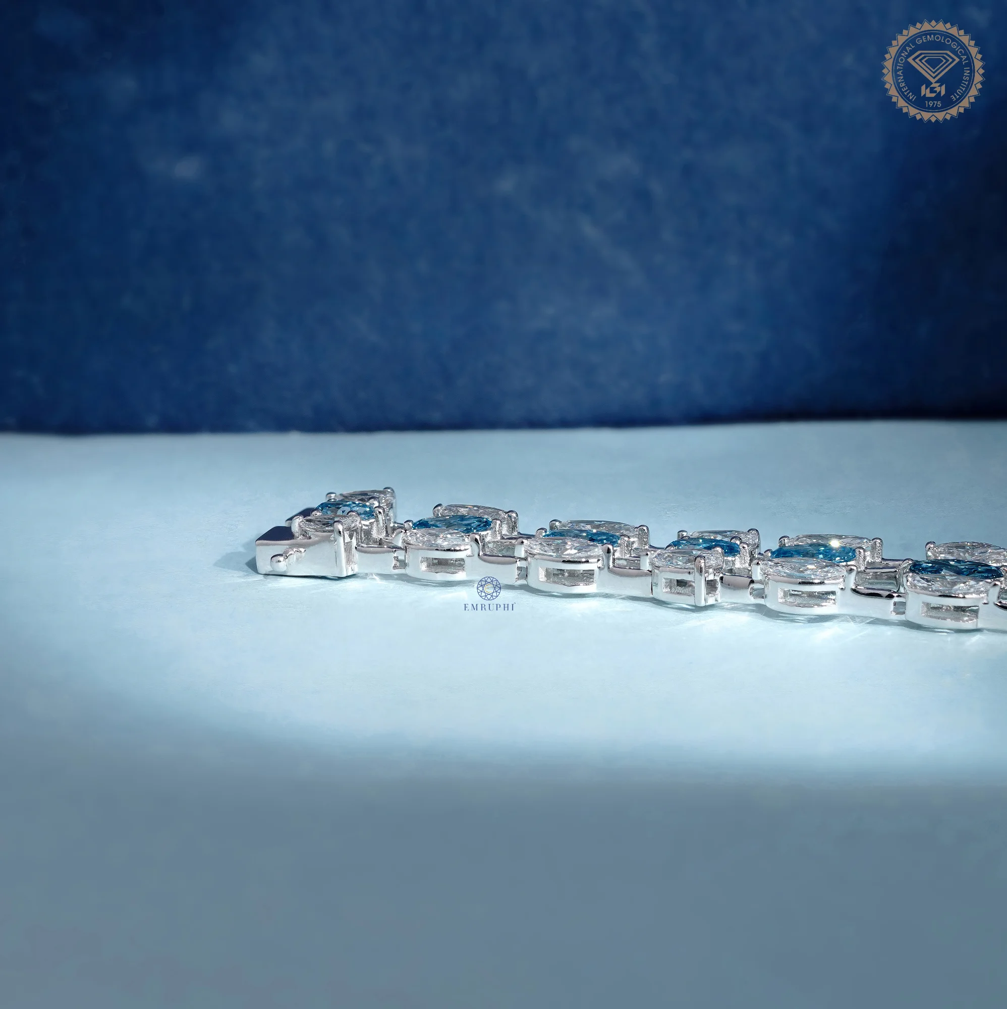 Blue and White Mixed Shape Lab Grown Diamond Bracelet — view 4