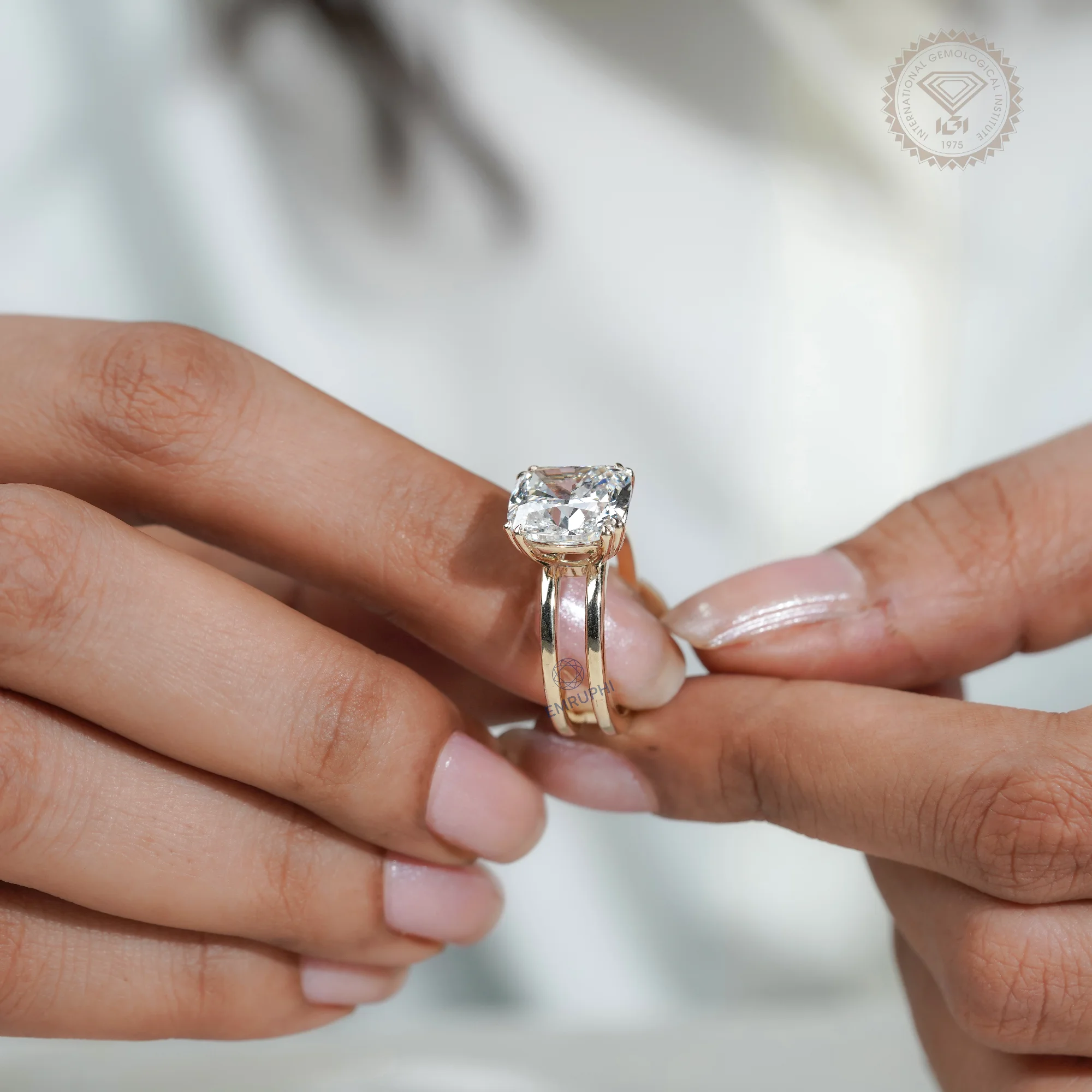6 Carat Cushion Lab Grown Diamond Engagement Ring, Gold Solitaire Ring — view 13
