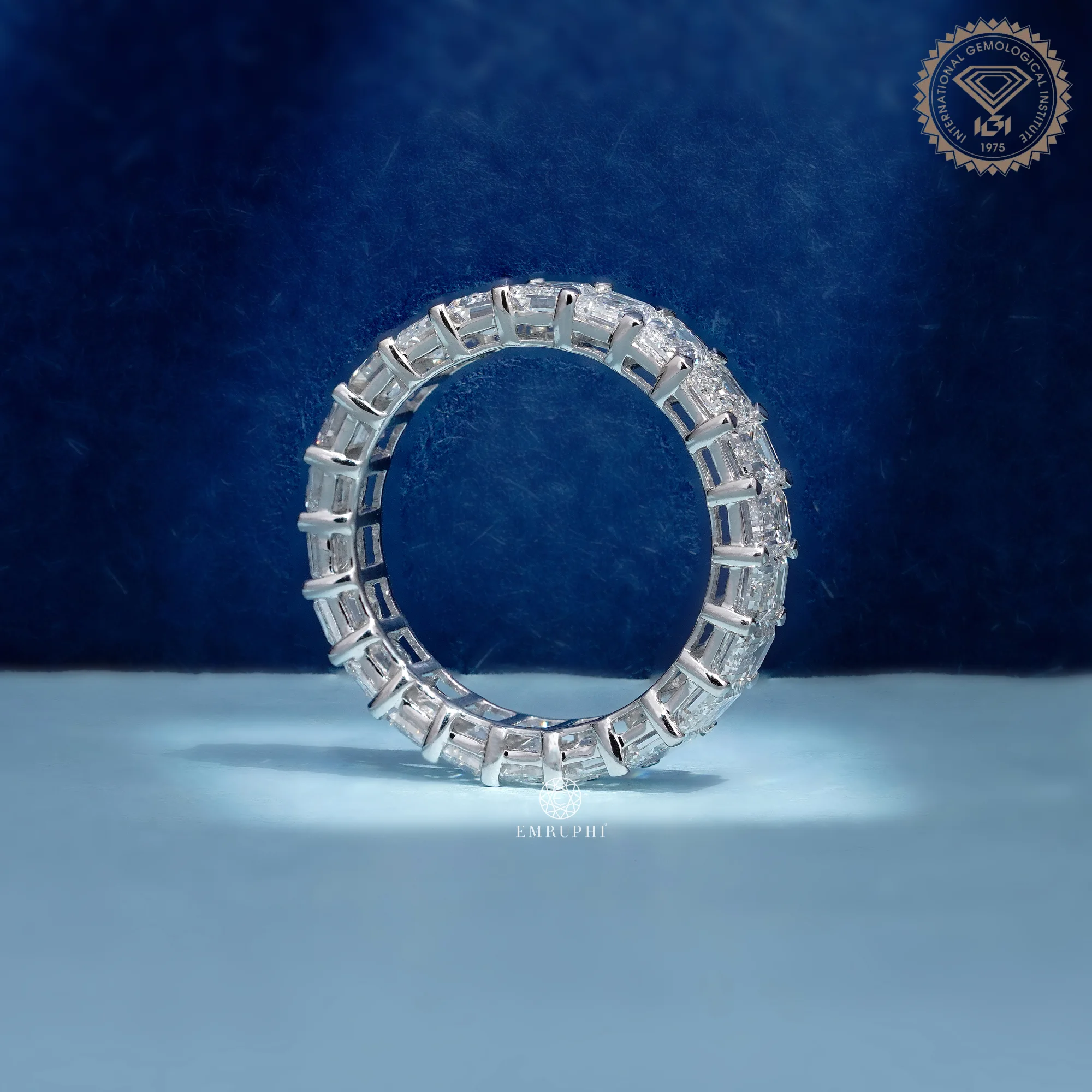 Emerald Cut Diamond Eternity Band, Full Eternity Wedding Ring, IGI Certified Diamond Ring — view 3